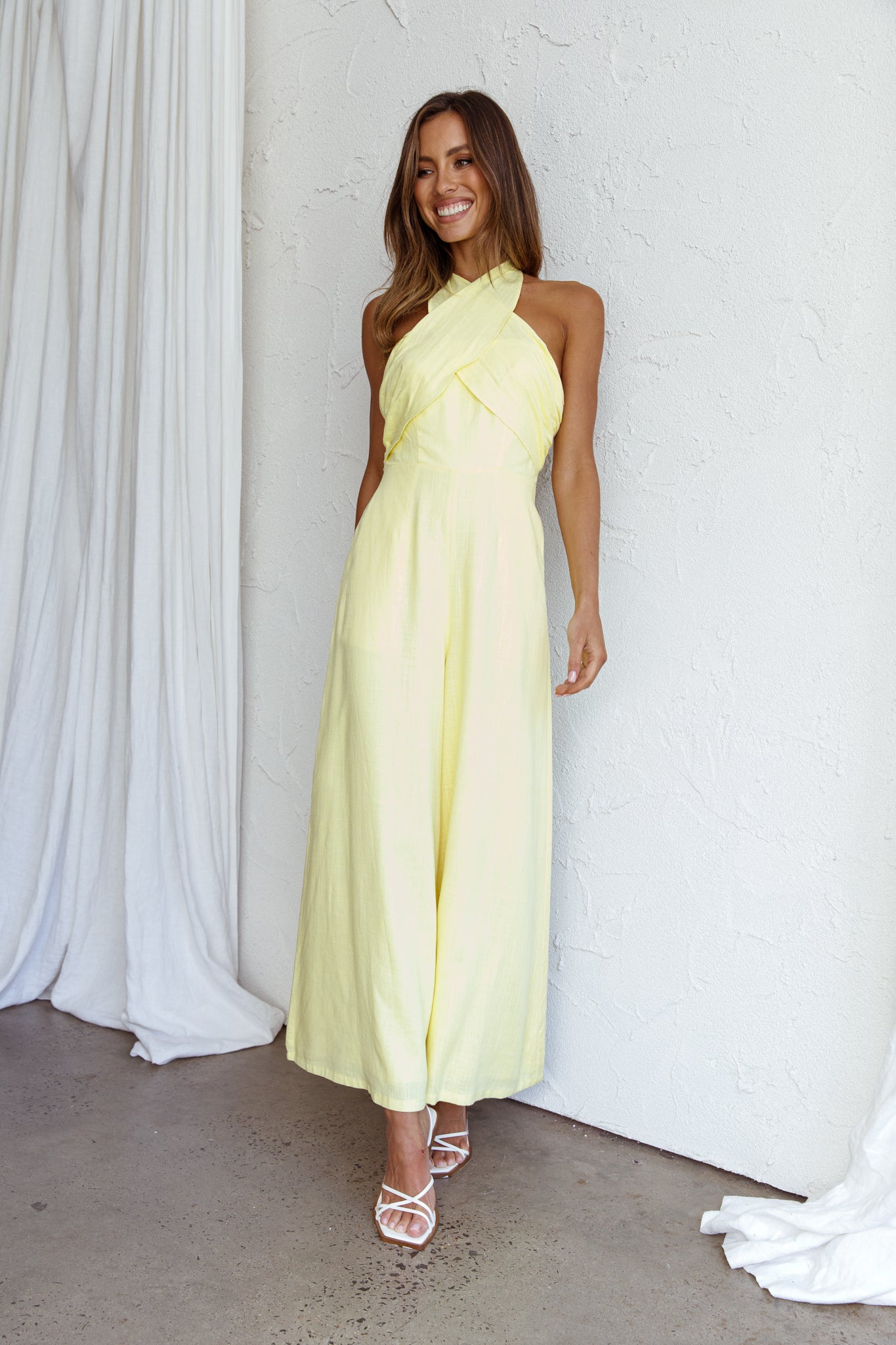 Stars Align Halterneck Jumpsuit Lemon-Maymioy
