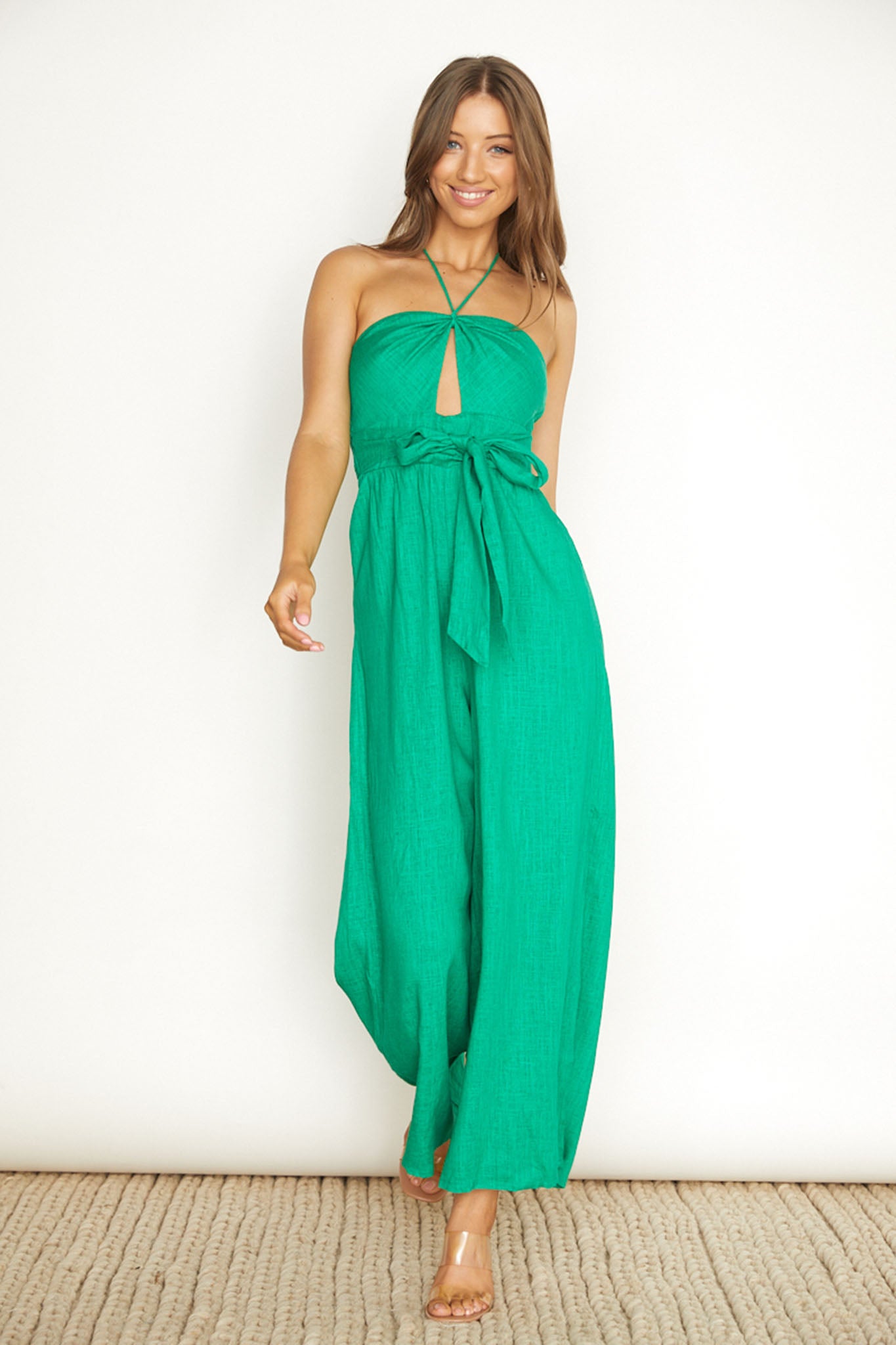 Maravilhosa Keyhole Halter Jumpsuit Green-Maymioy
