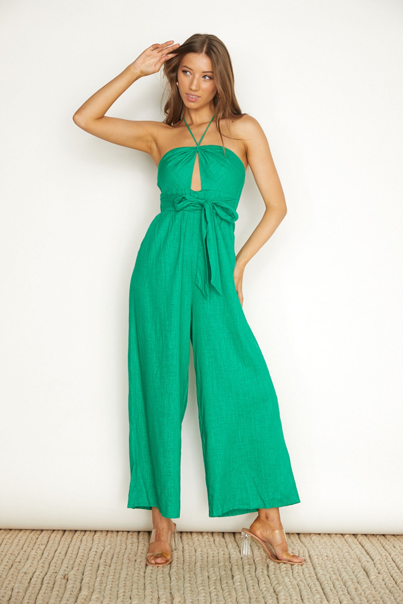 Maravilhosa Keyhole Halter Jumpsuit Green-Maymioy