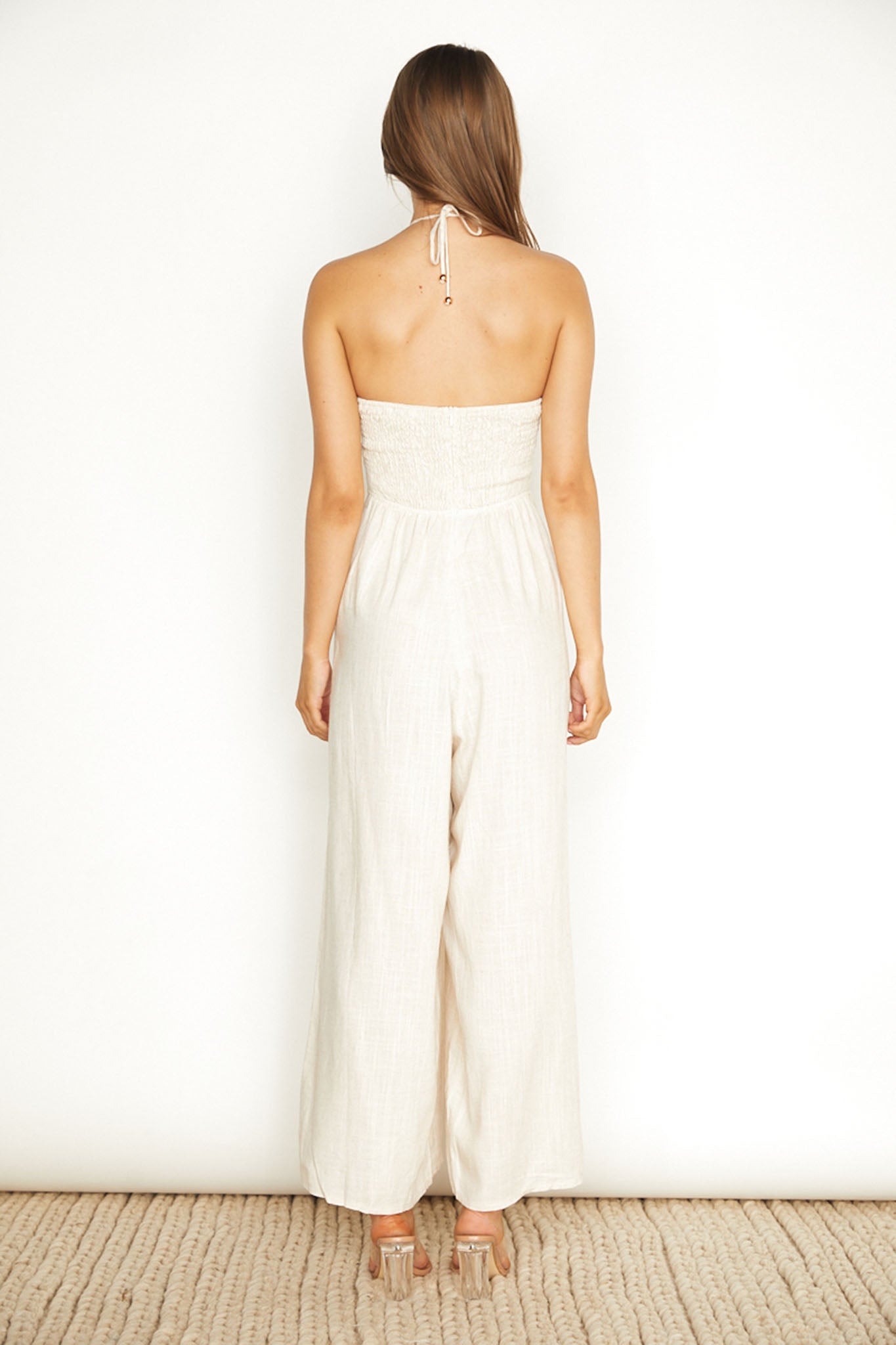 Maravilhosa Keyhole Halter Jumpsuit Oatmeal-Maymioy