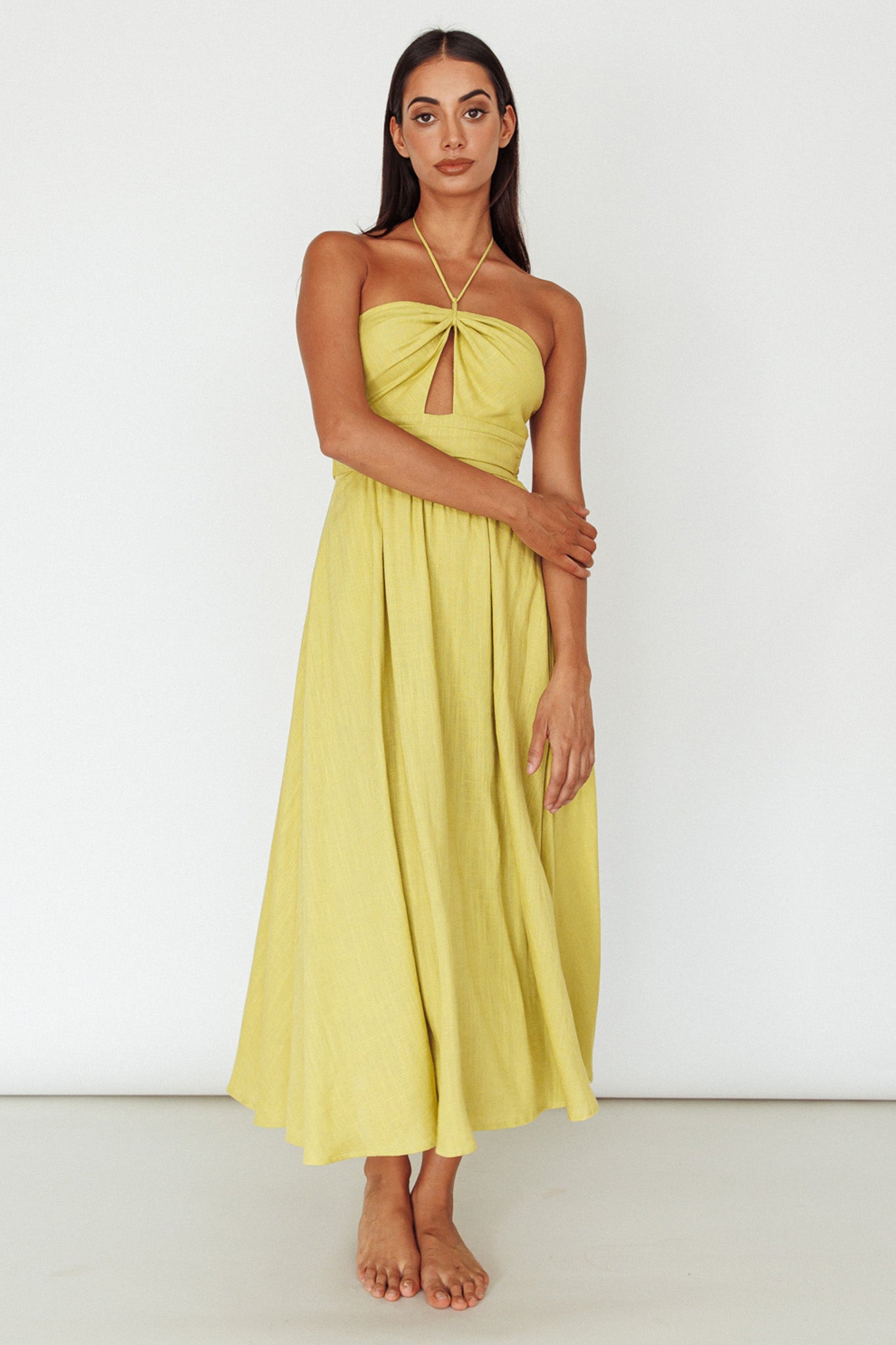 Maravilhosa Keyhole Halter Midi Dress Lime-Maymioy