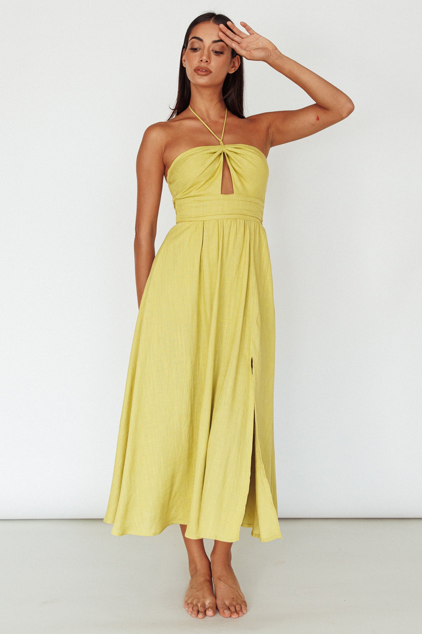 Maravilhosa Keyhole Halter Midi Dress Lime-Maymioy