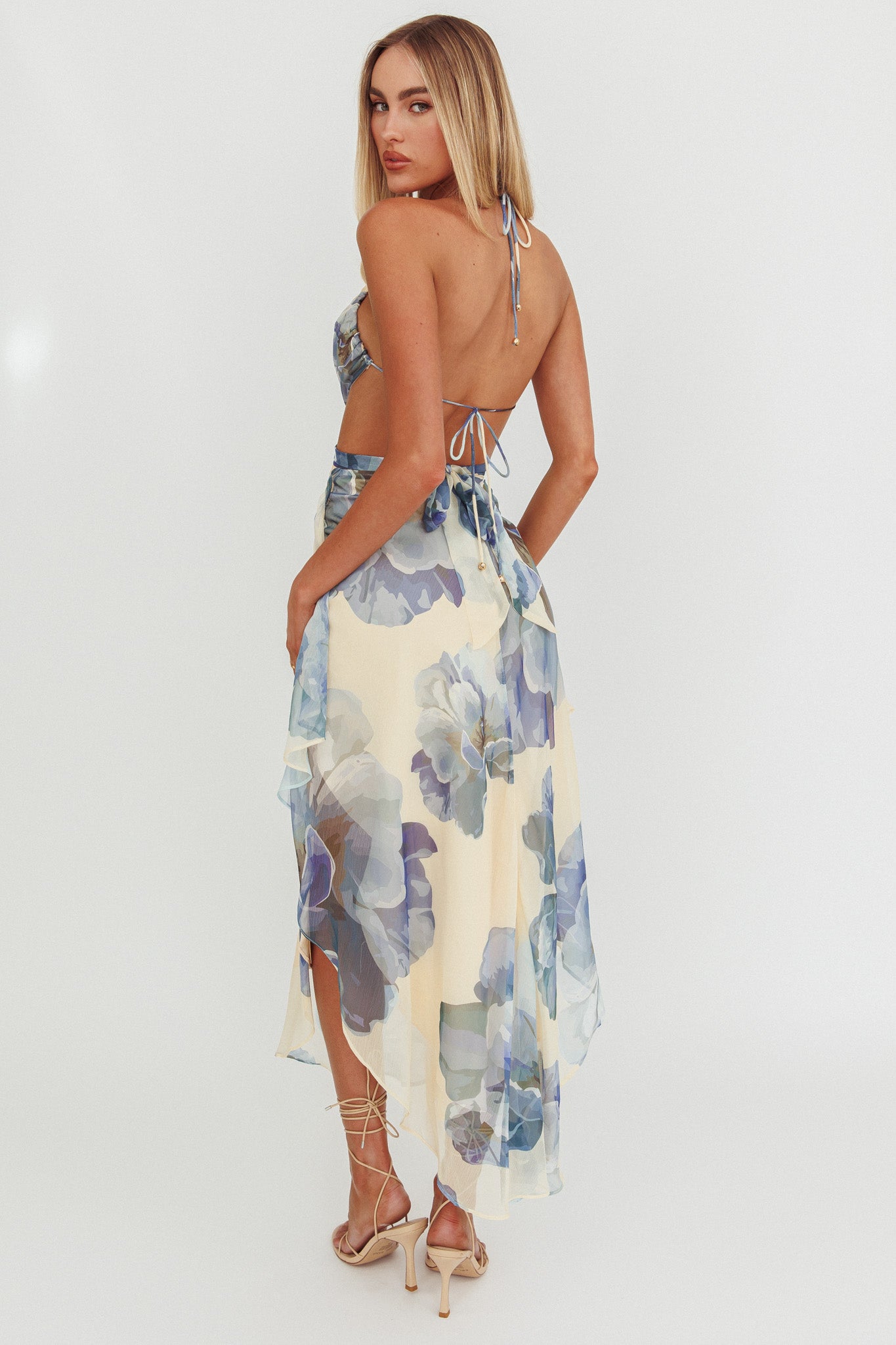 Samia Cut-Out Halterneck Maxi Dress Beige/Blue-Maymioy