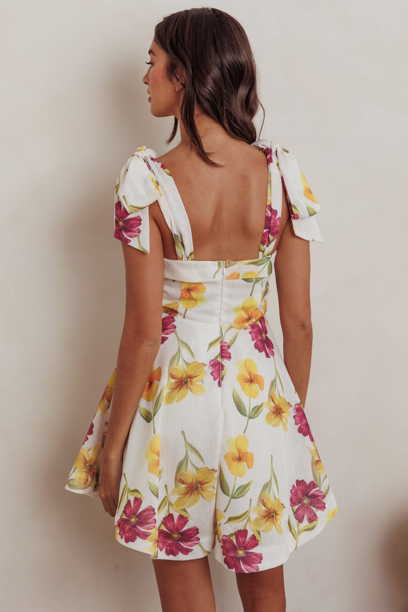 Jeanie Tied Shoulder Mini Dress Flower Purple-Maymioy