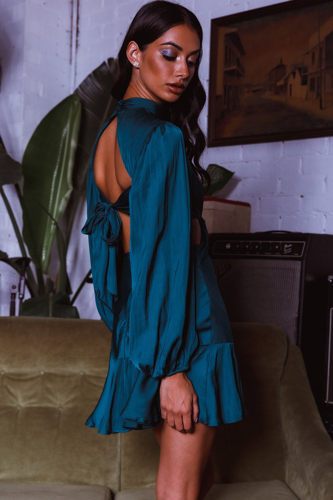 Feels Like Home Long Sleeve Cut-Out Dress Forest Green-Maymioy