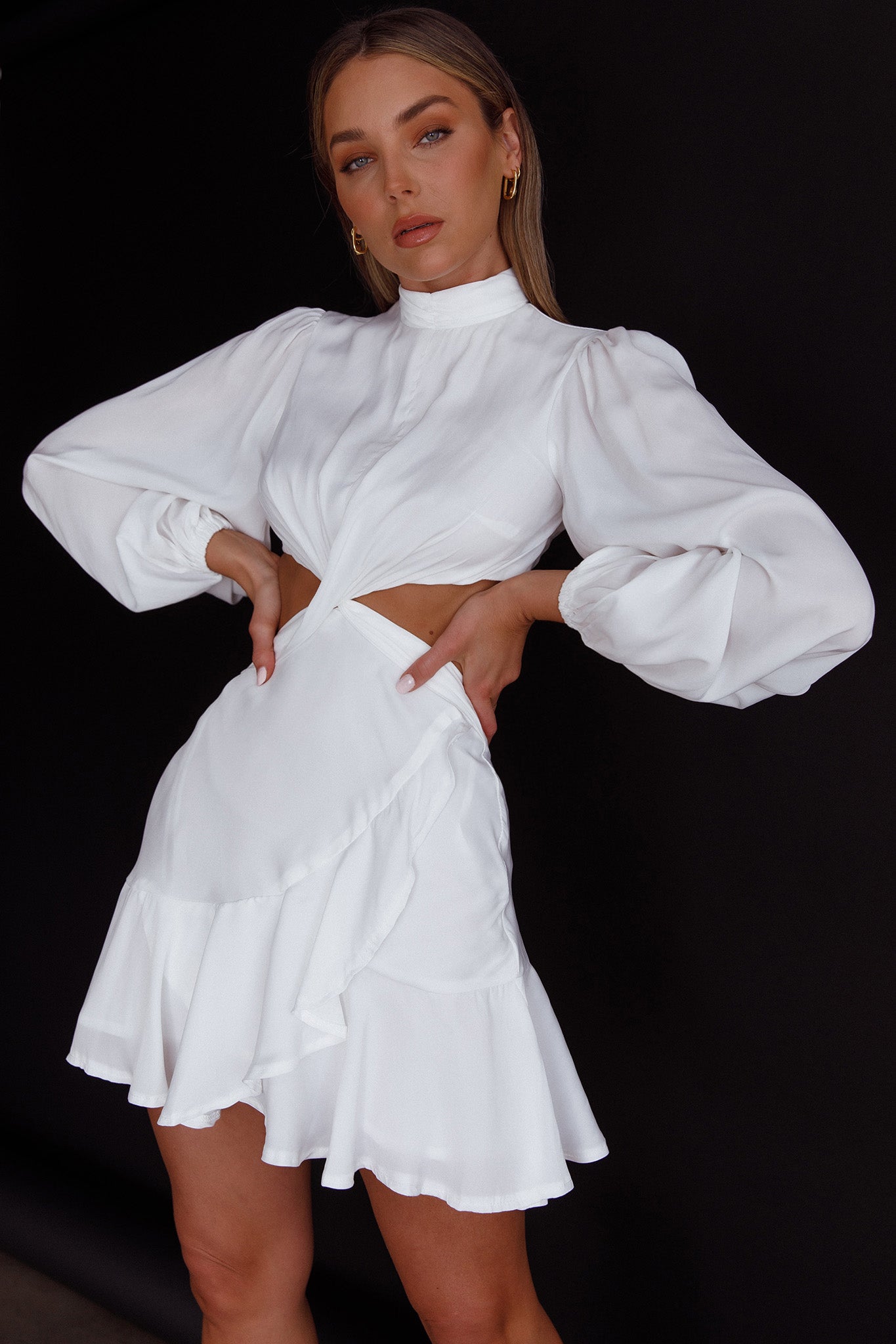 Feels Like Home Long Sleeve Cut-Out Dress White-Maymioy