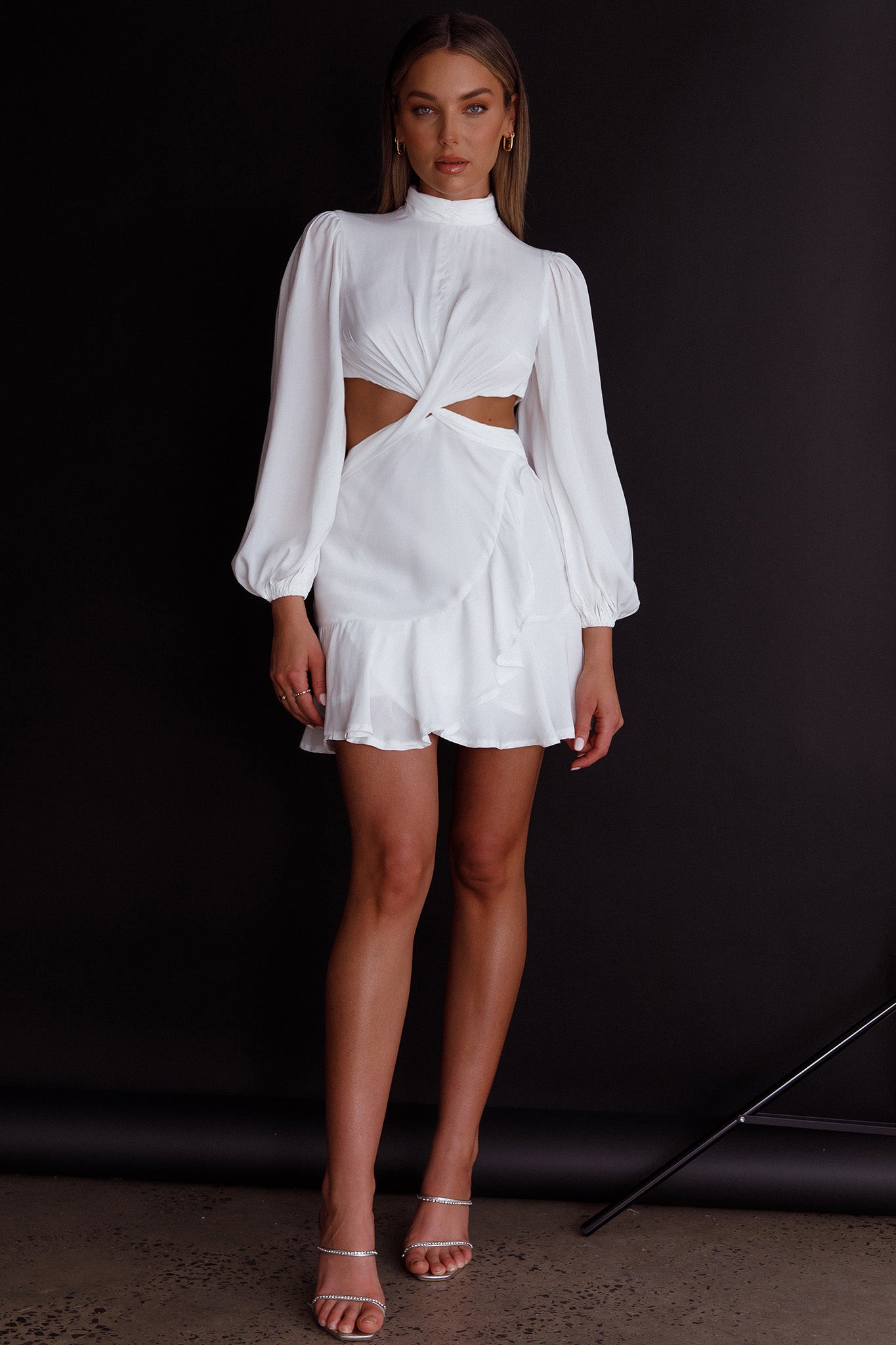Feels Like Home Long Sleeve Cut-Out Dress White-Maymioy