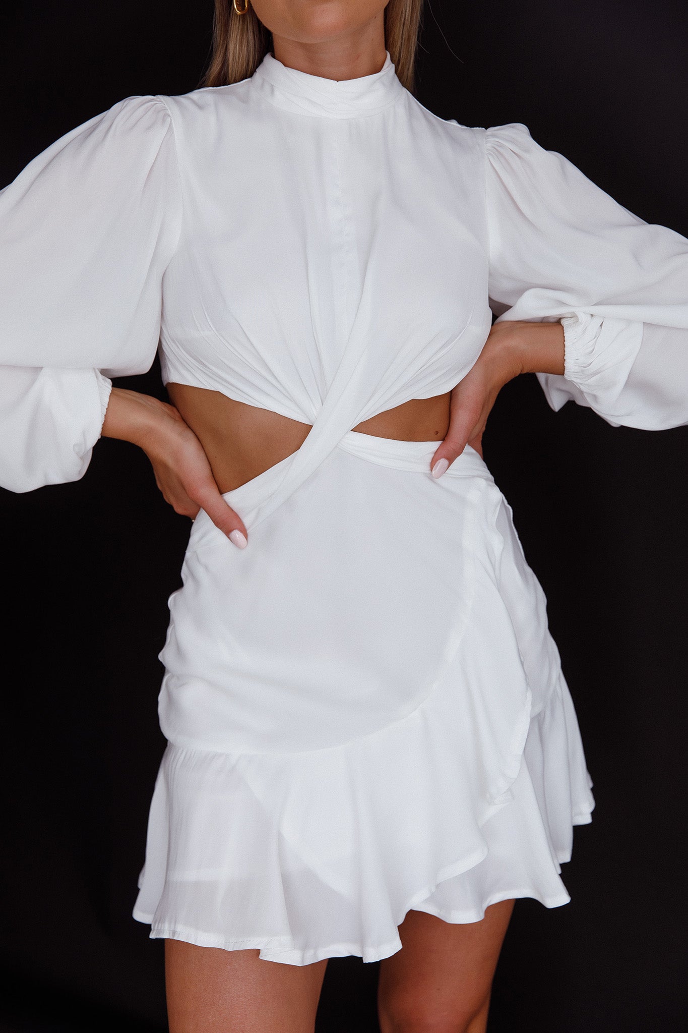Feels Like Home Long Sleeve Cut-Out Dress White-Maymioy