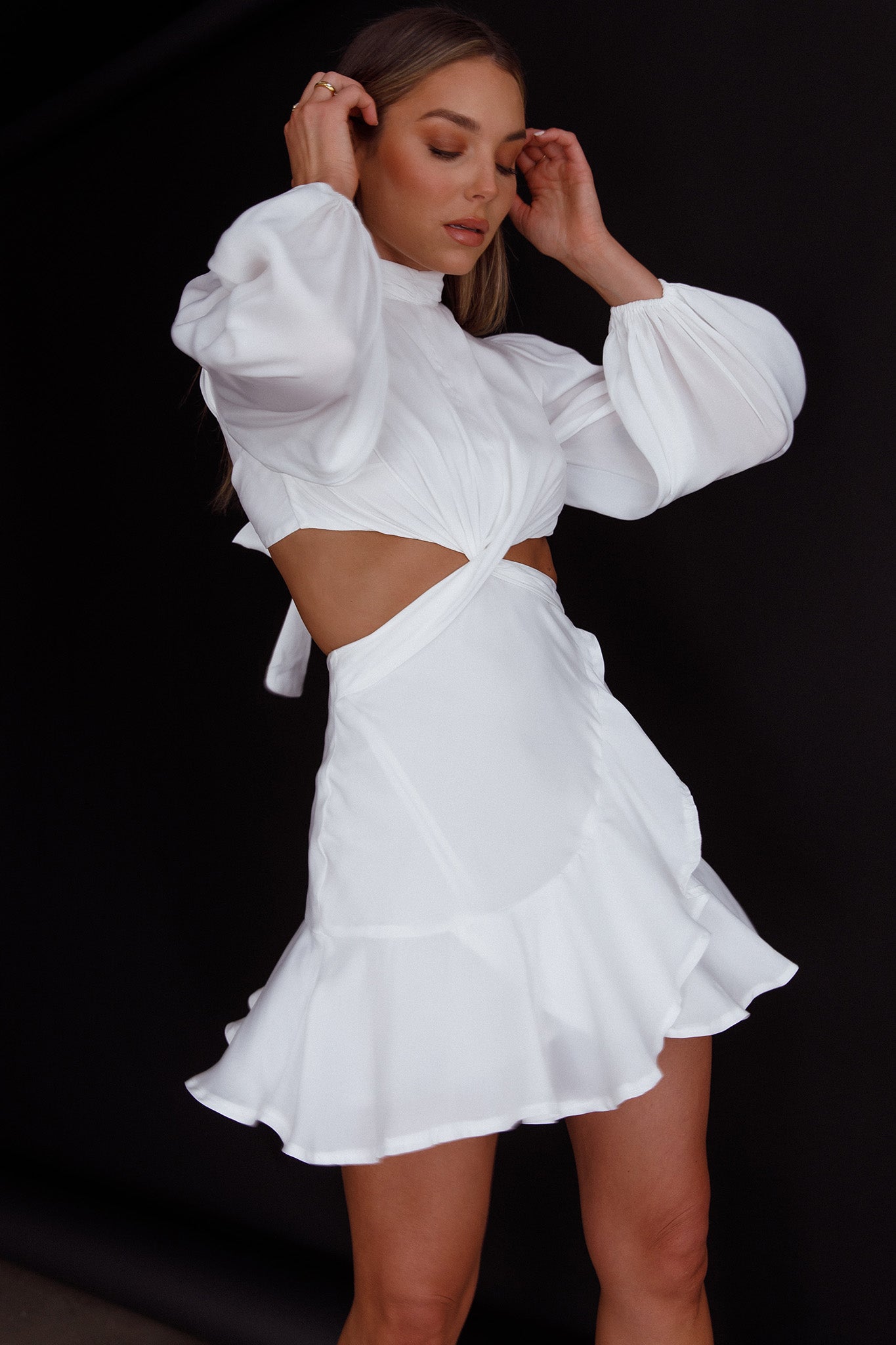 Feels Like Home Long Sleeve Cut-Out Dress White-Maymioy