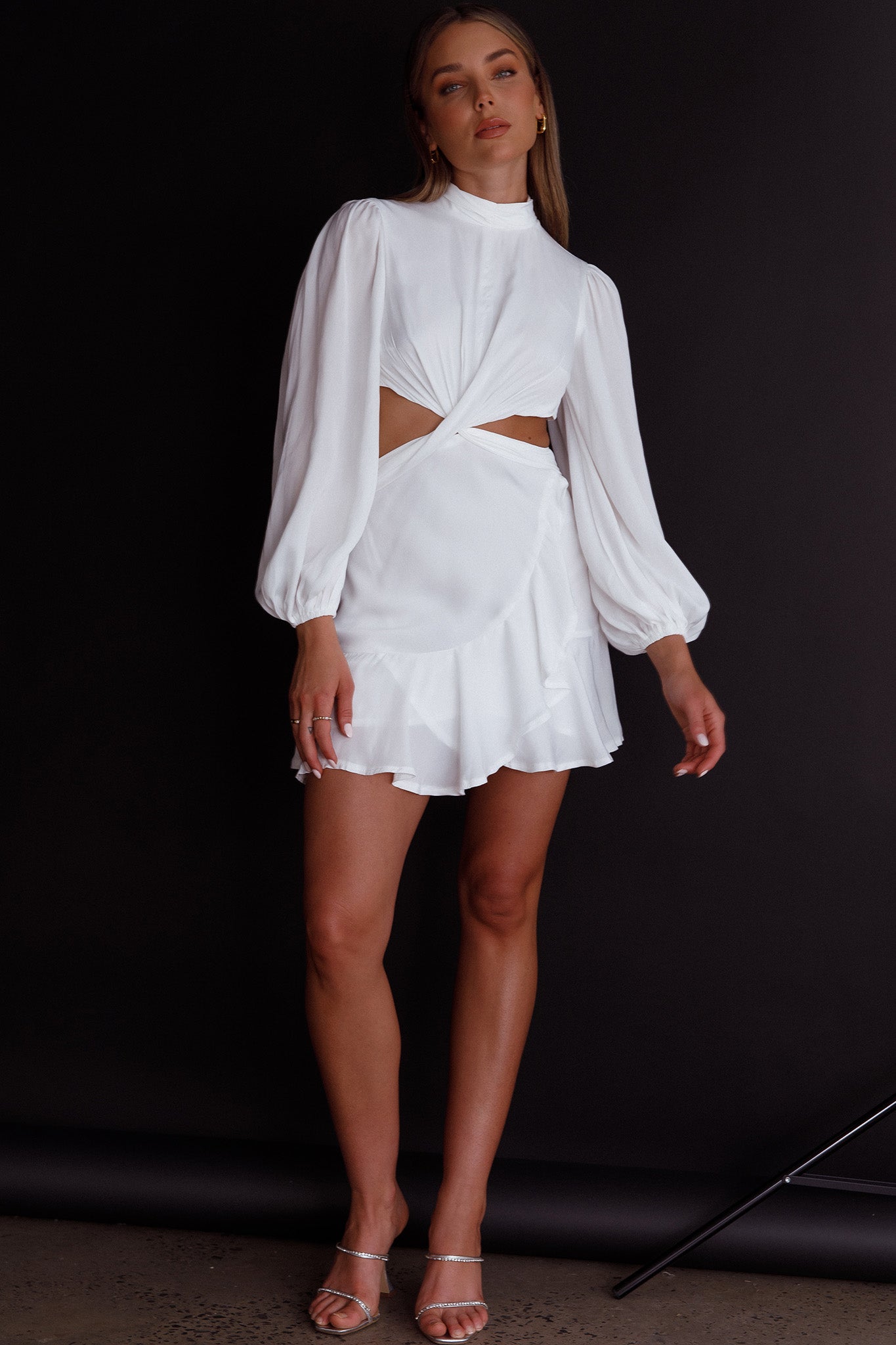 Feels Like Home Long Sleeve Cut-Out Dress White-Maymioy