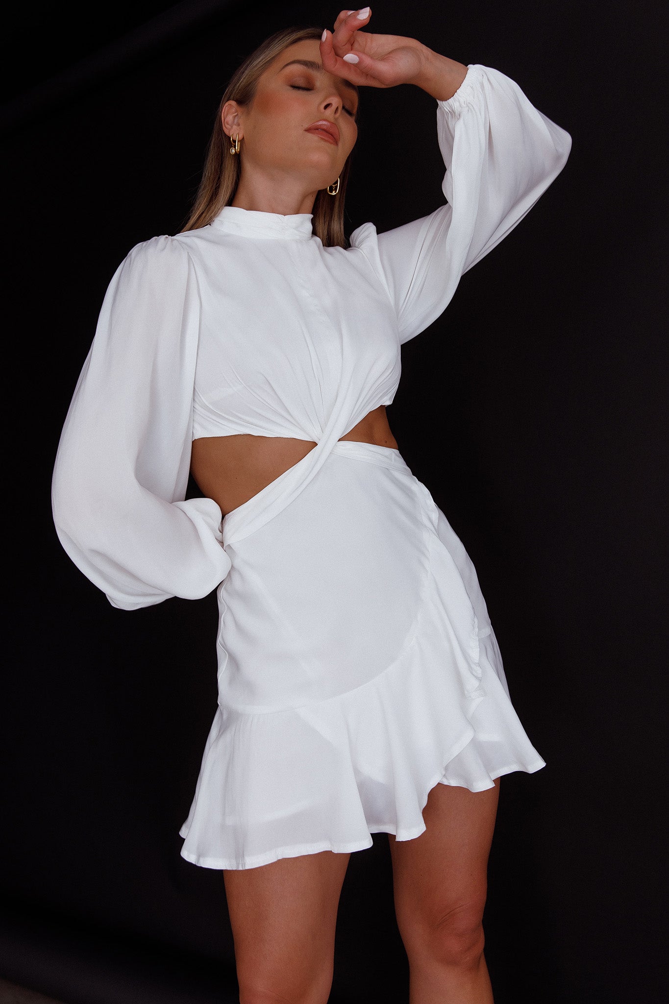 Feels Like Home Long Sleeve Cut-Out Dress White-Maymioy