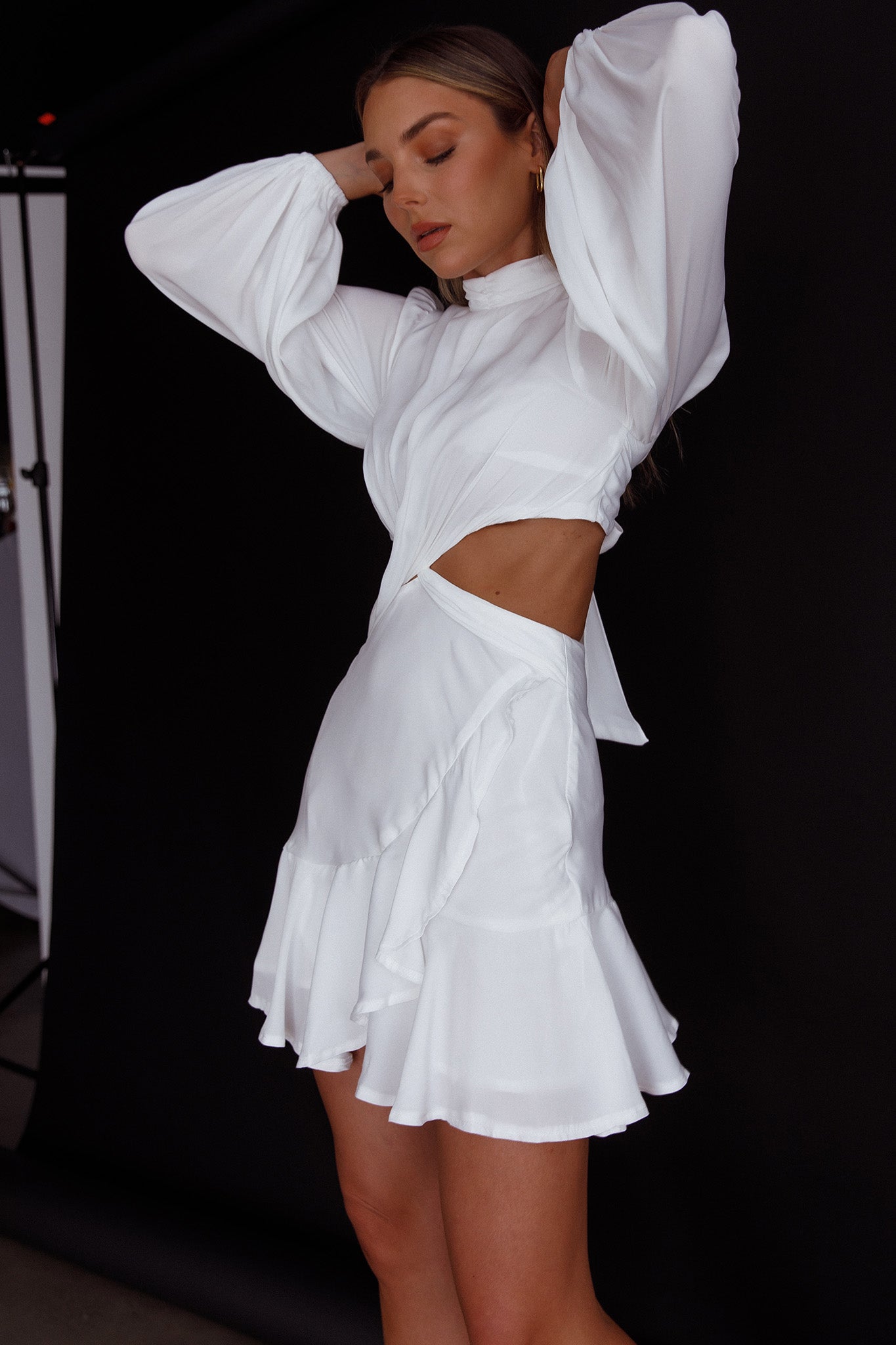 Feels Like Home Long Sleeve Cut-Out Dress White-Maymioy