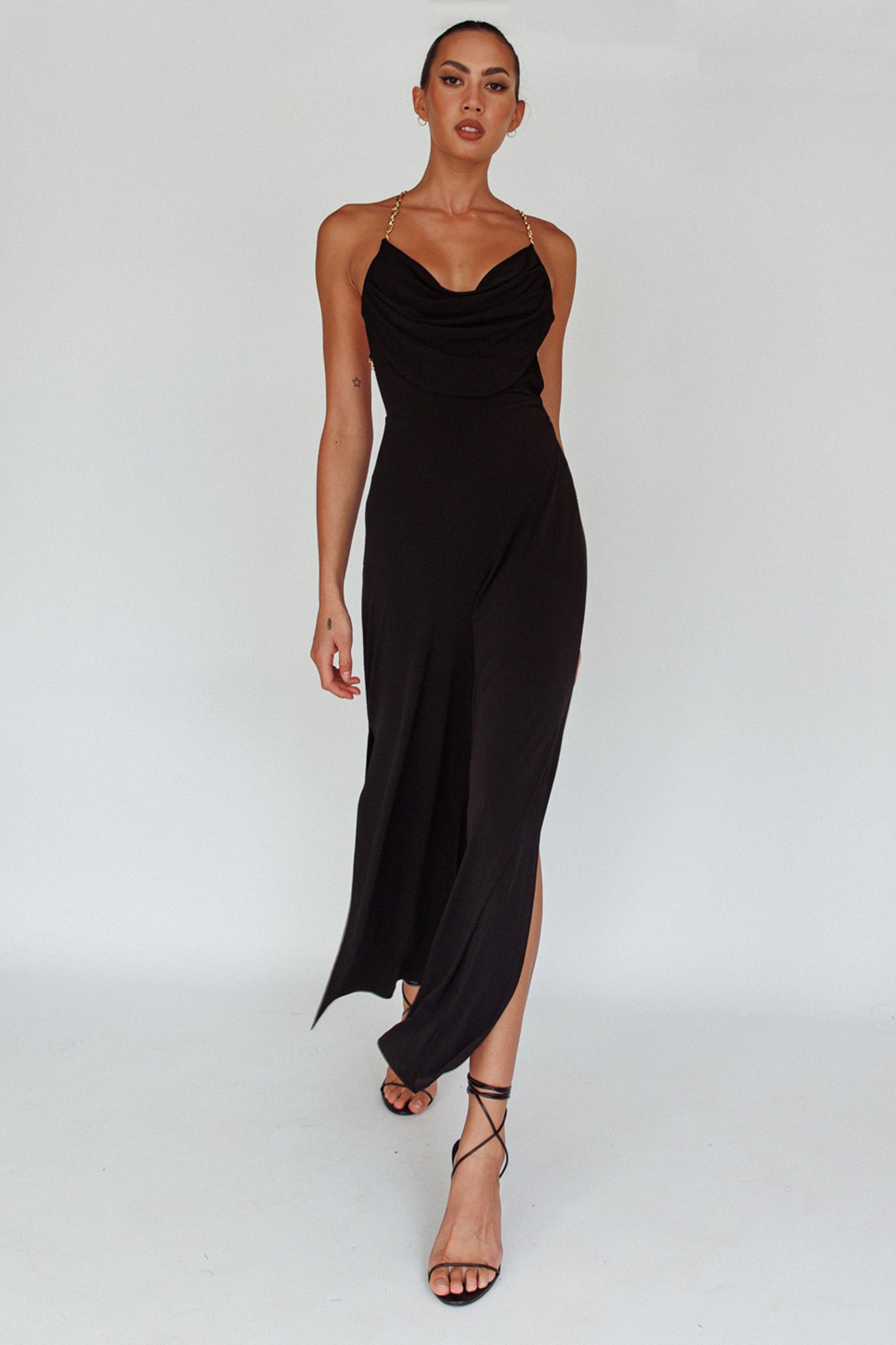 Emanuella Chain Strap Jumpsuit Black-Maymioy