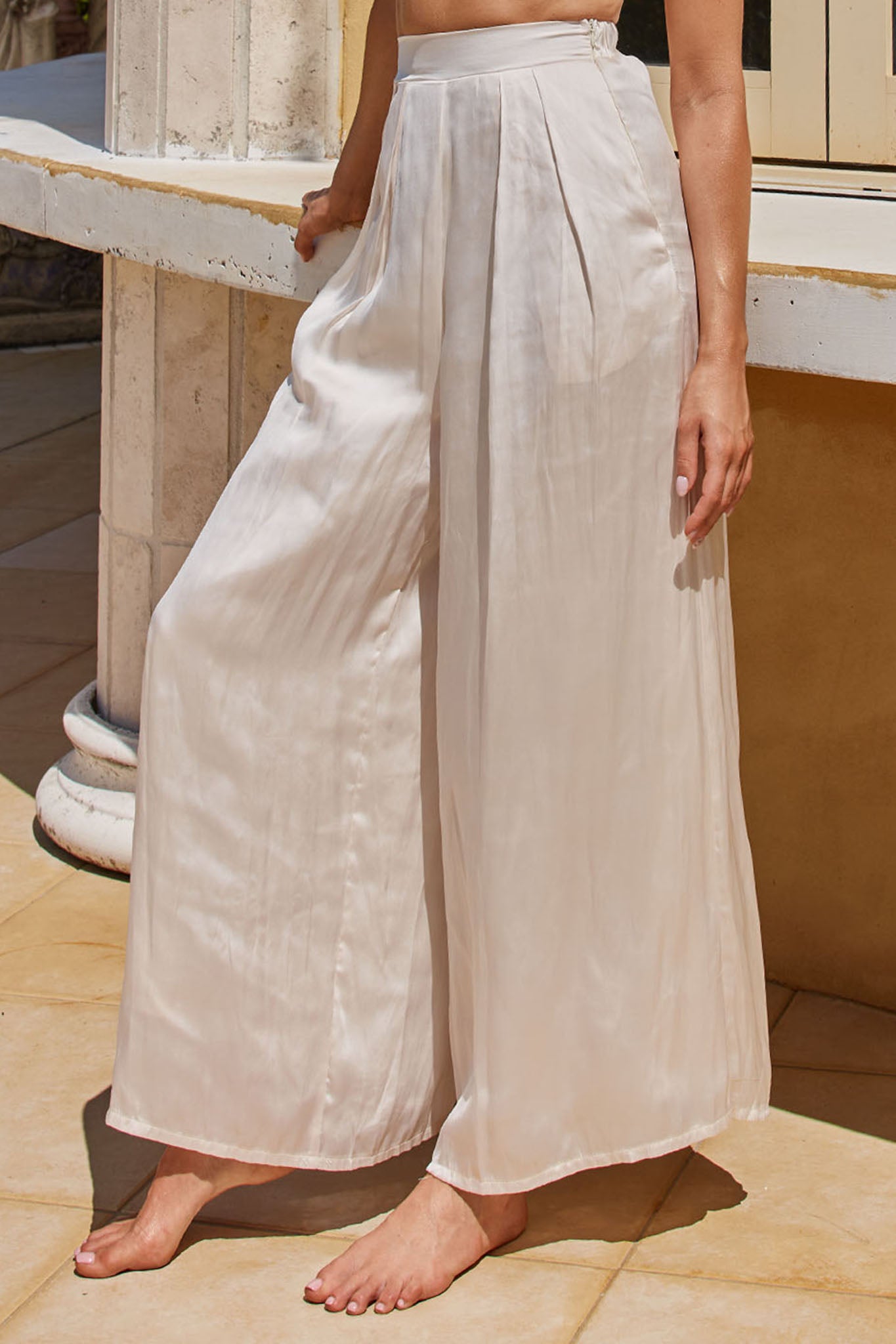 Tammi Wide Leg Satin Pants Oyster-Maymioy