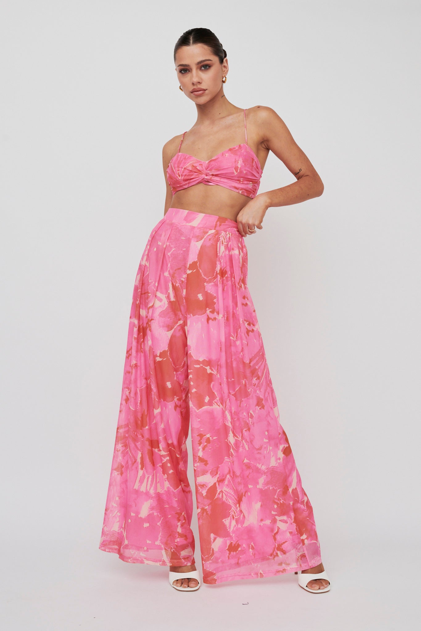 Tammi Wide Leg Pants Print Blush-Maymioy
