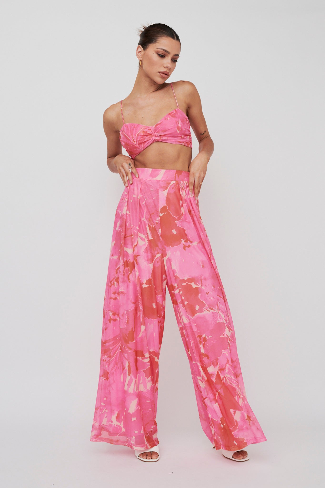 Tammi Wide Leg Pants Print Blush-Maymioy
