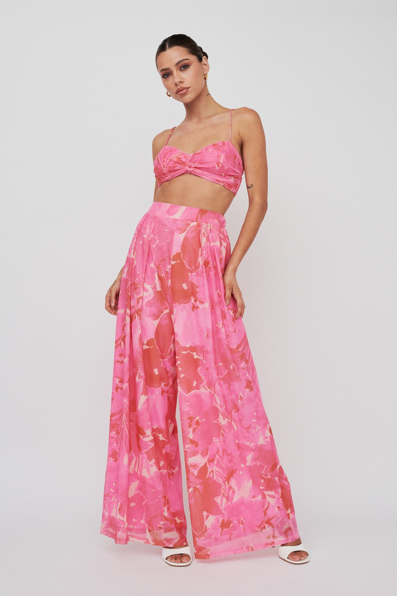 Tammi Wide Leg Pants Print Blush-Maymioy