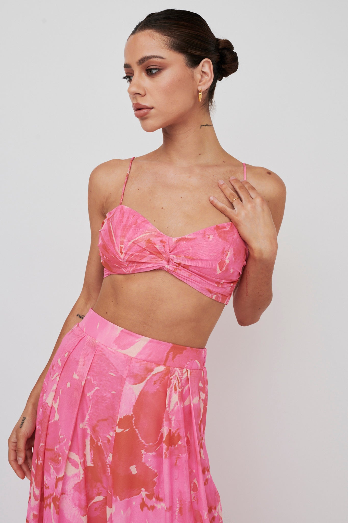 Tammi Tied Back Crop Top Print Blush-Maymioy