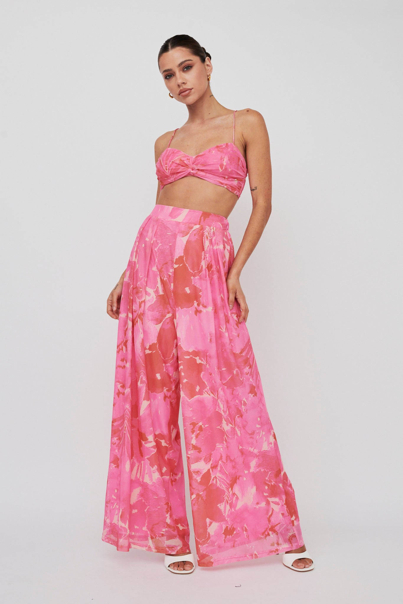 Tammi Tied Back Crop Top Print Blush-Maymioy