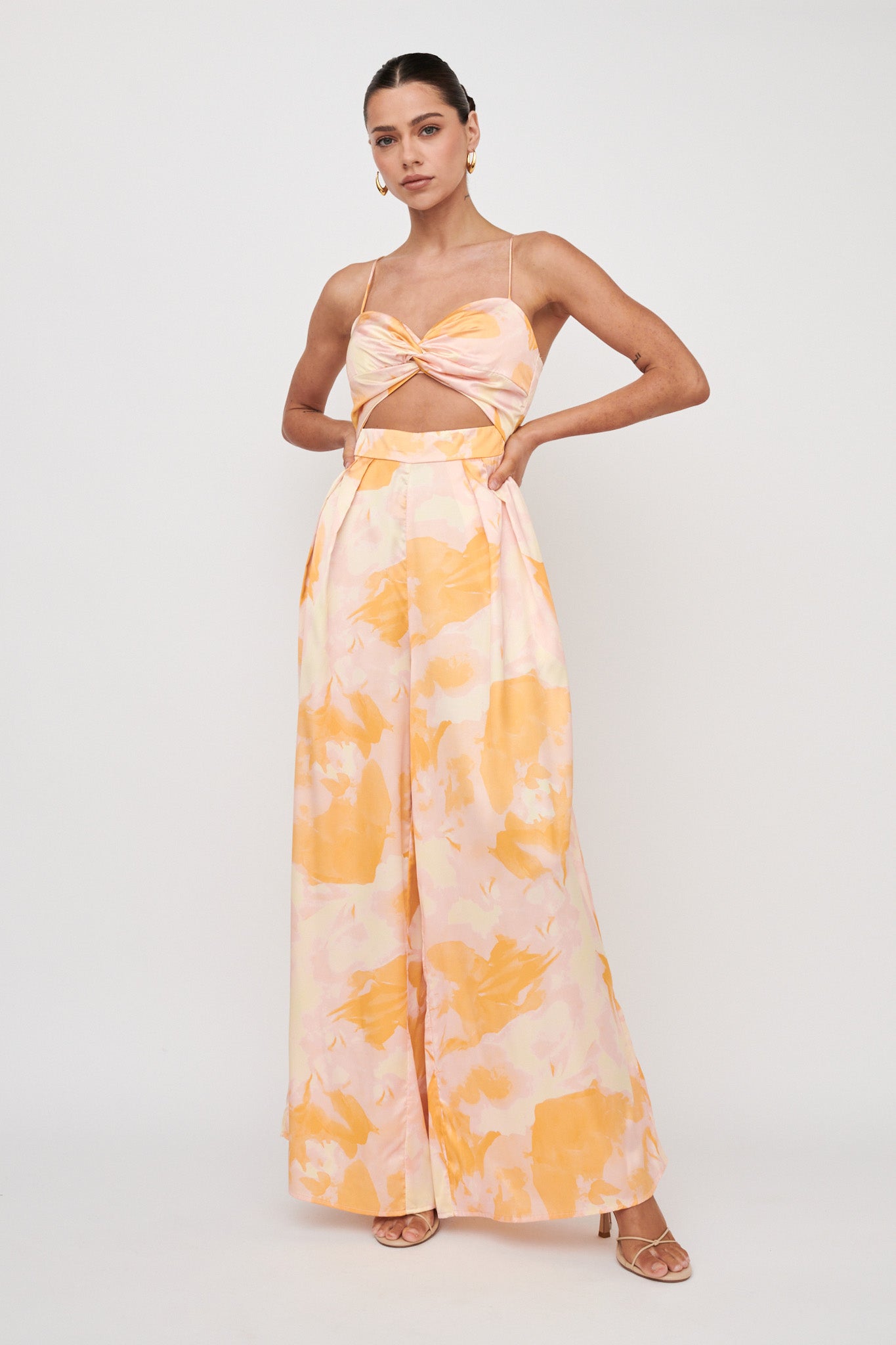 Tammi Cut-Out Waist Jumpsuit Abstract Yellow-Maymioy