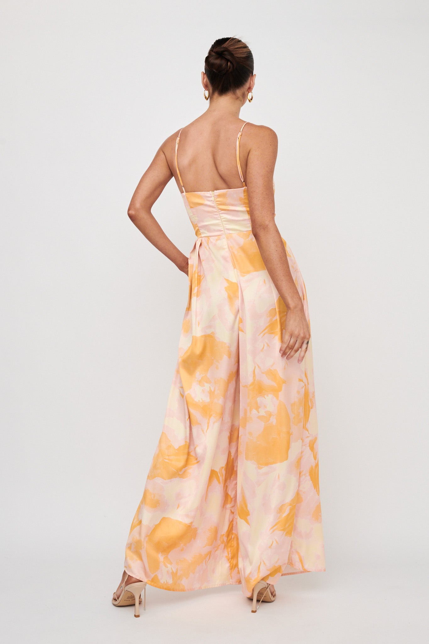 Tammi Cut-Out Waist Jumpsuit Abstract Yellow-Maymioy