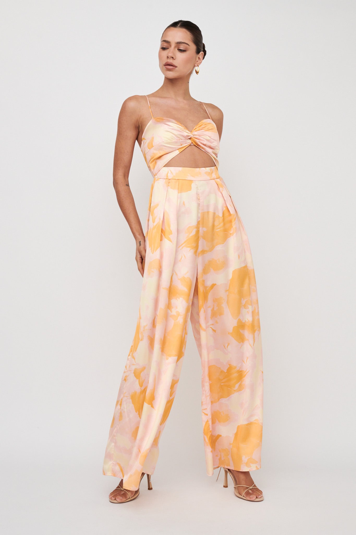 Tammi Cut-Out Waist Jumpsuit Abstract Yellow-Maymioy