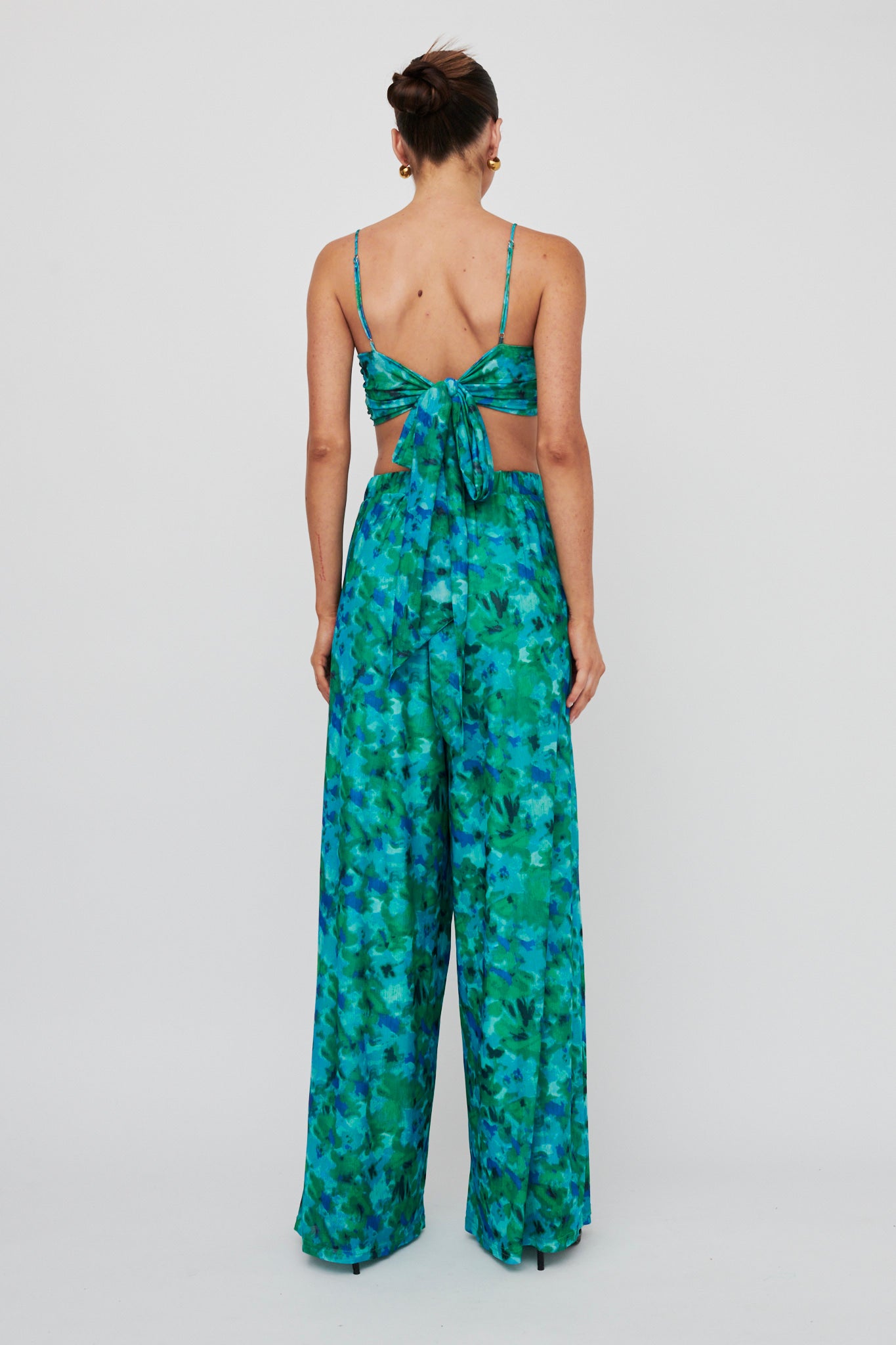 Tammi Wide Leg Satin Pants Floral Green-Maymioy