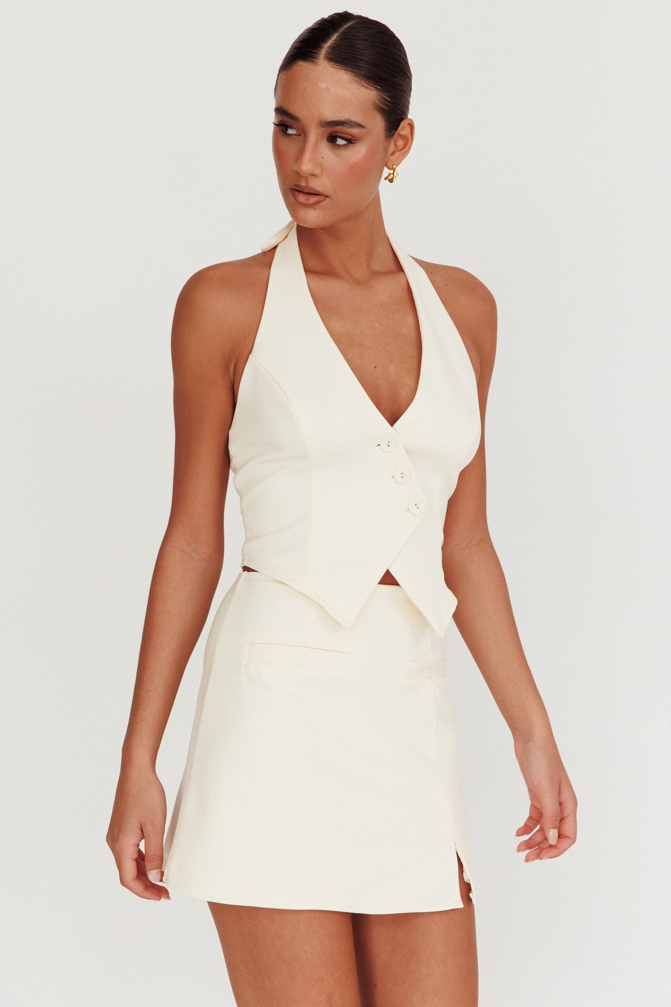 Tammi Halter Vest Top Oyster-Maymioy