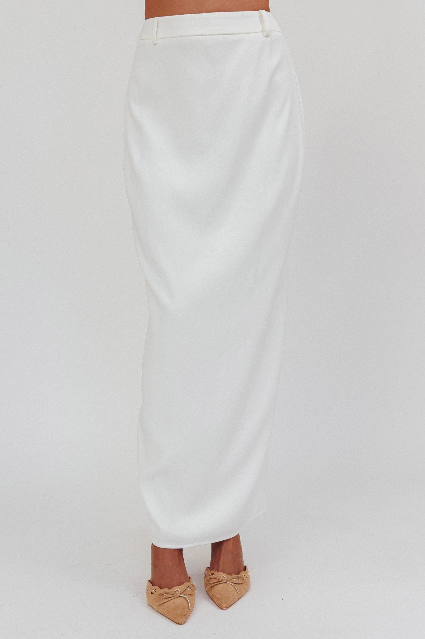 Tammi Faux Pocket Maxi Skirt Off White-Maymioy