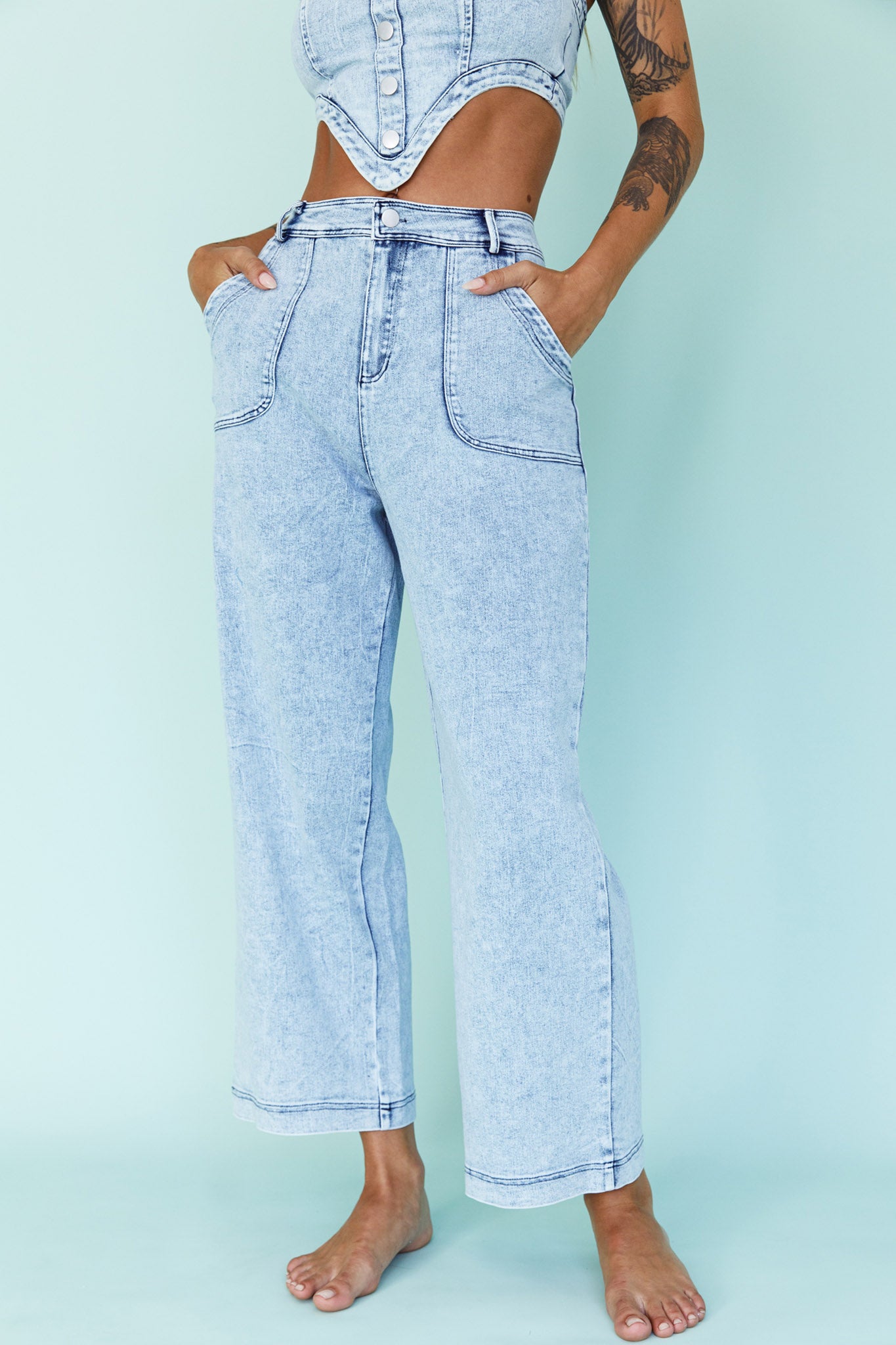 Uptown Wide Leg Pants Denim-Maymioy