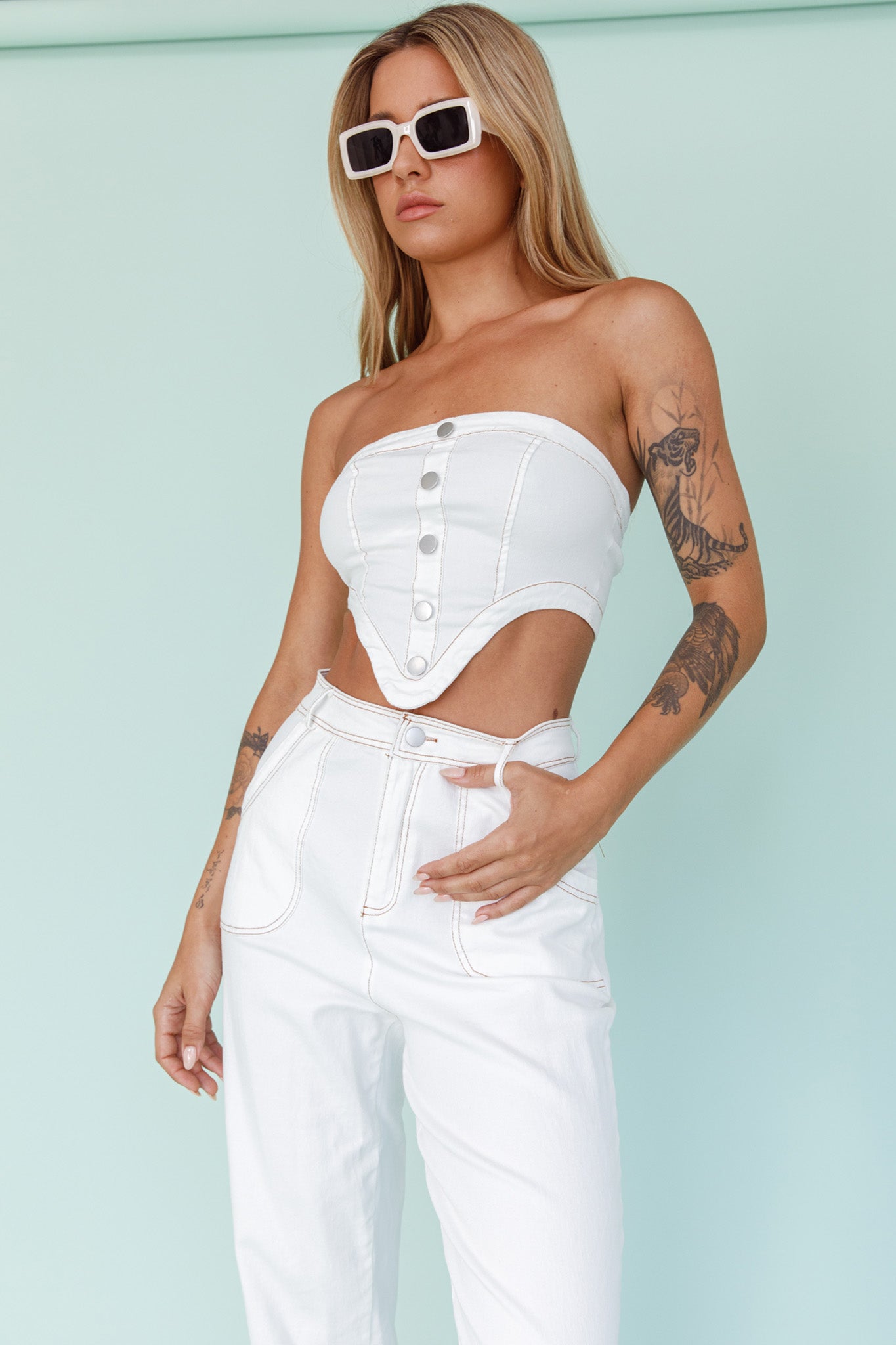 Uptown Strapless Crop Top White-Maymioy
