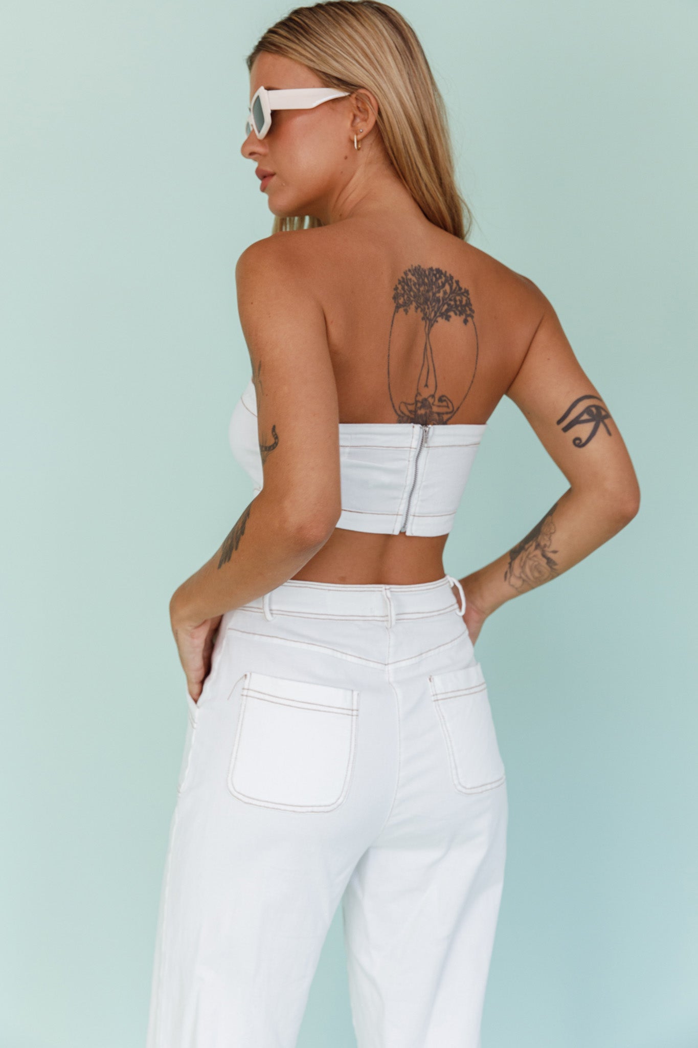 Uptown Strapless Crop Top White-Maymioy