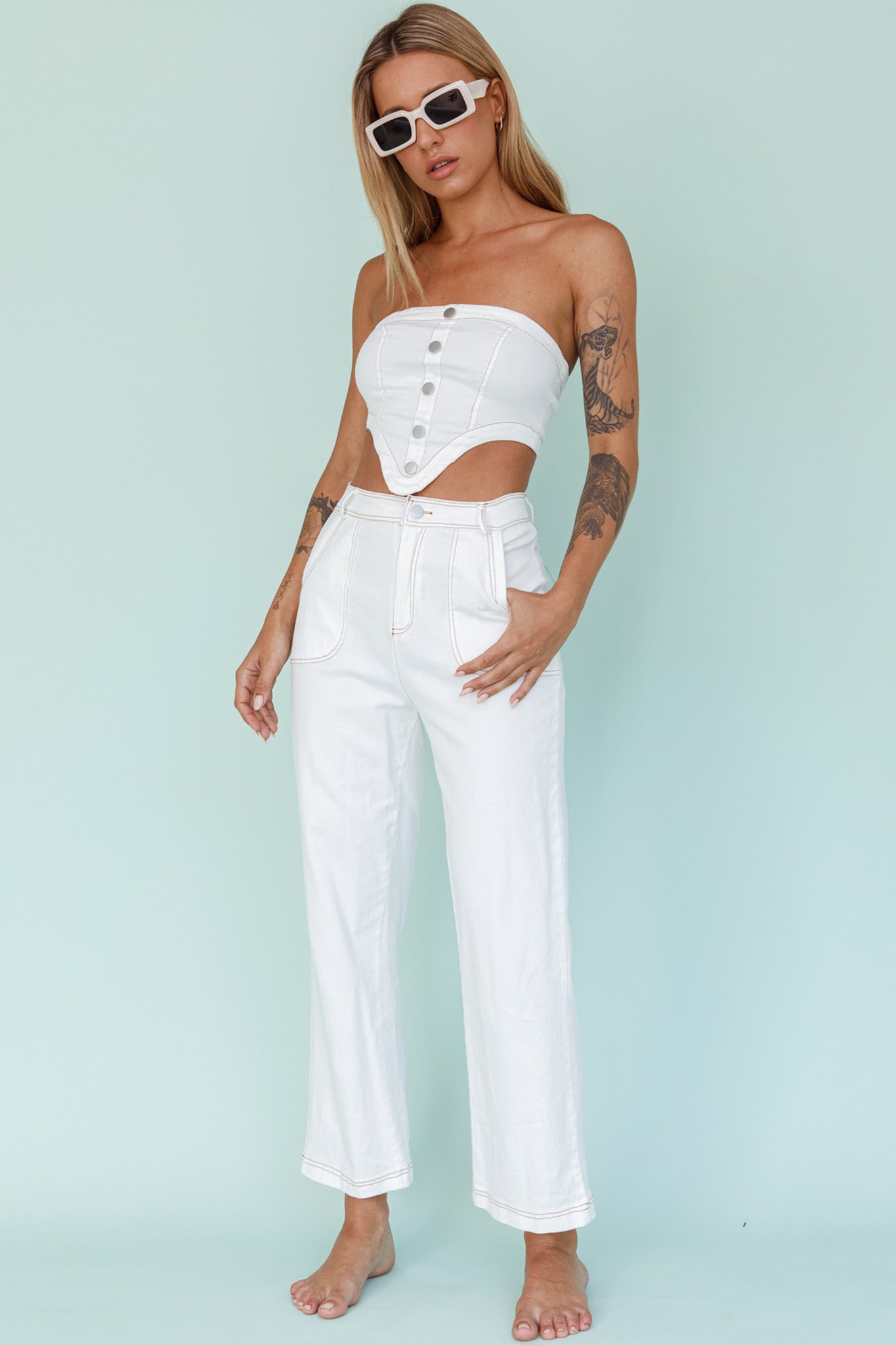 Uptown Strapless Crop Top White-Maymioy