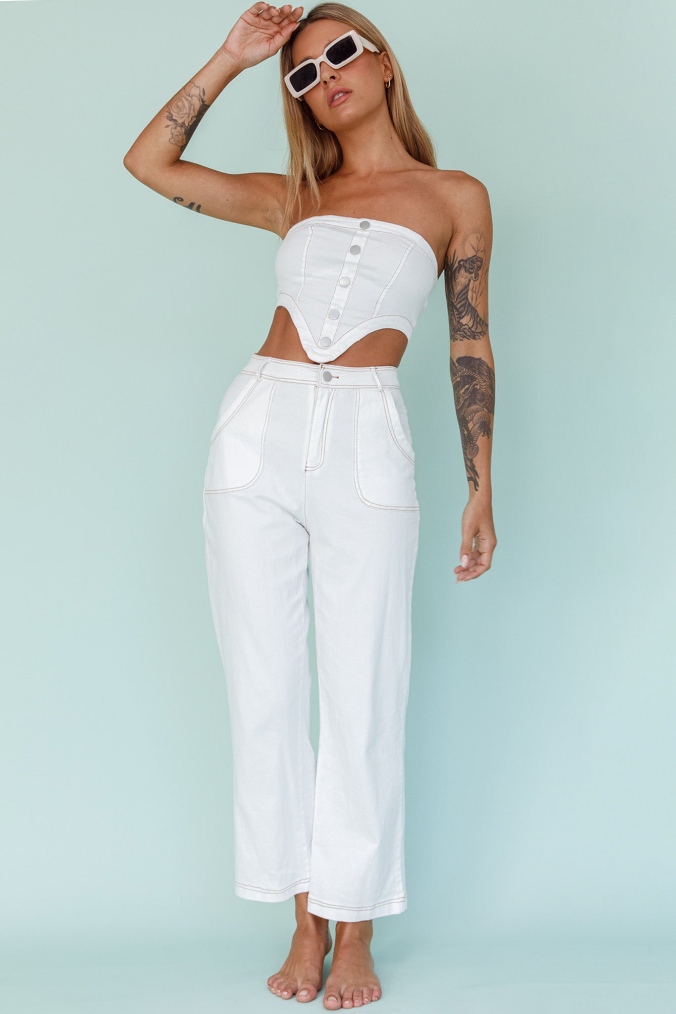 Uptown Strapless Crop Top White-Maymioy