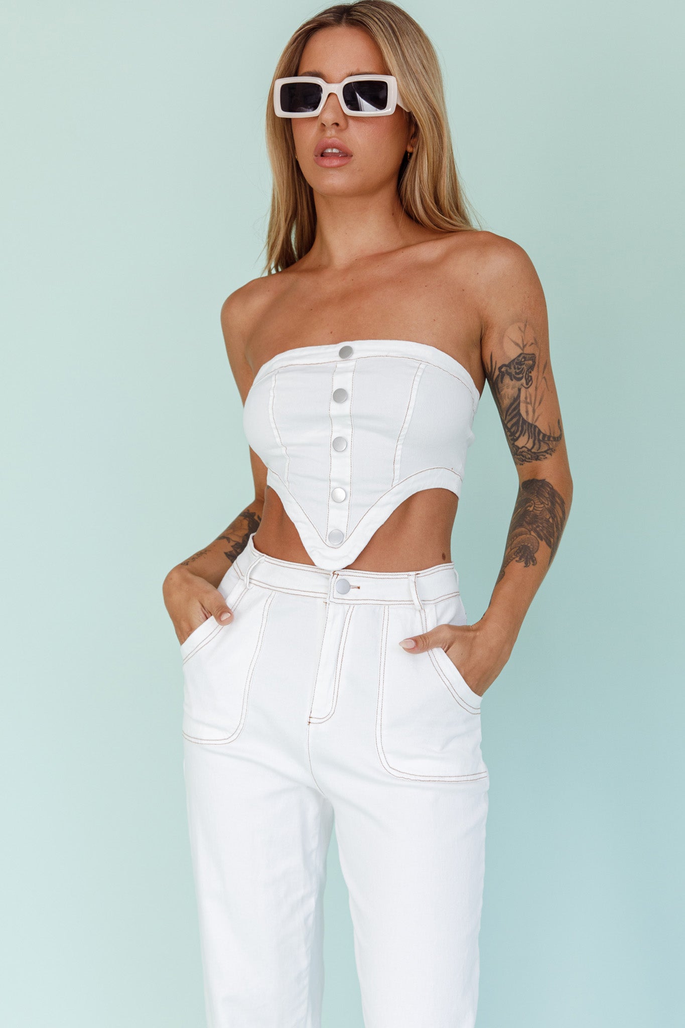 Uptown Strapless Crop Top White-Maymioy