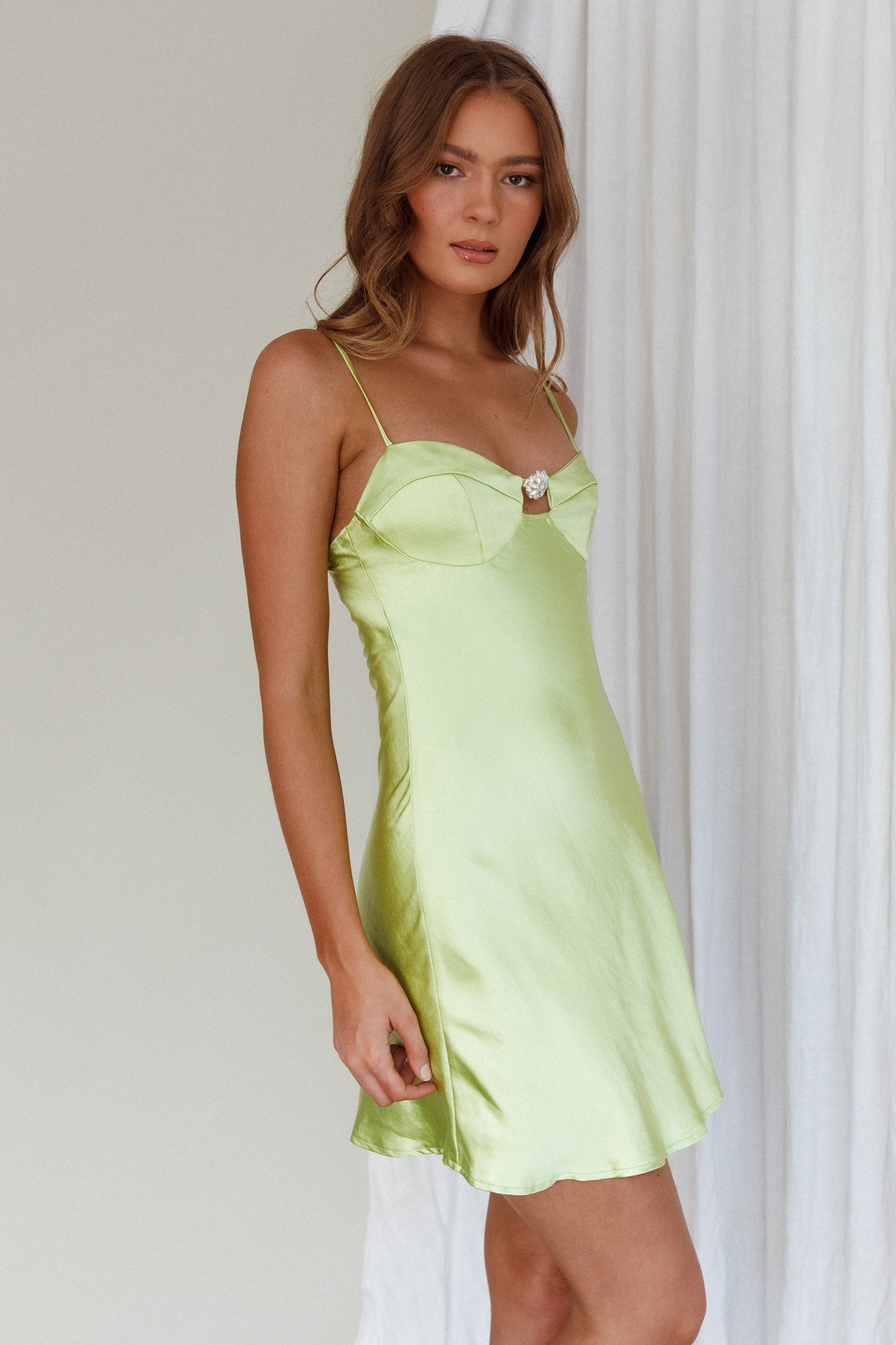 Get Flirty Rhinestone Accent Mini Dress Apple-Maymioy