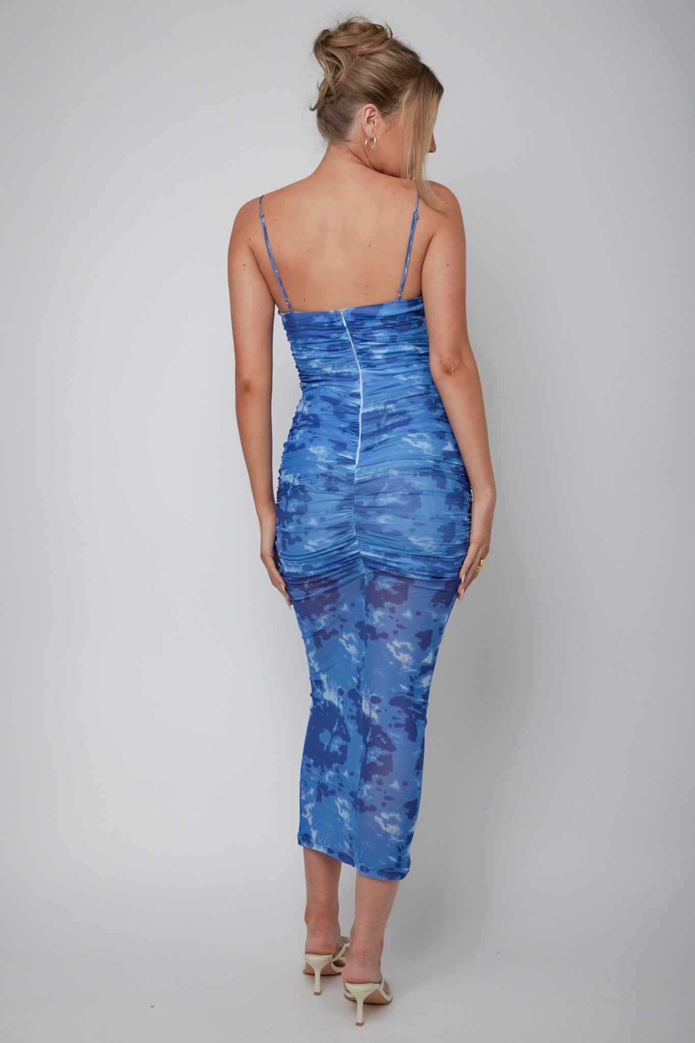 Logan Ruched Midi Dress Mottled Blue-Maymioy
