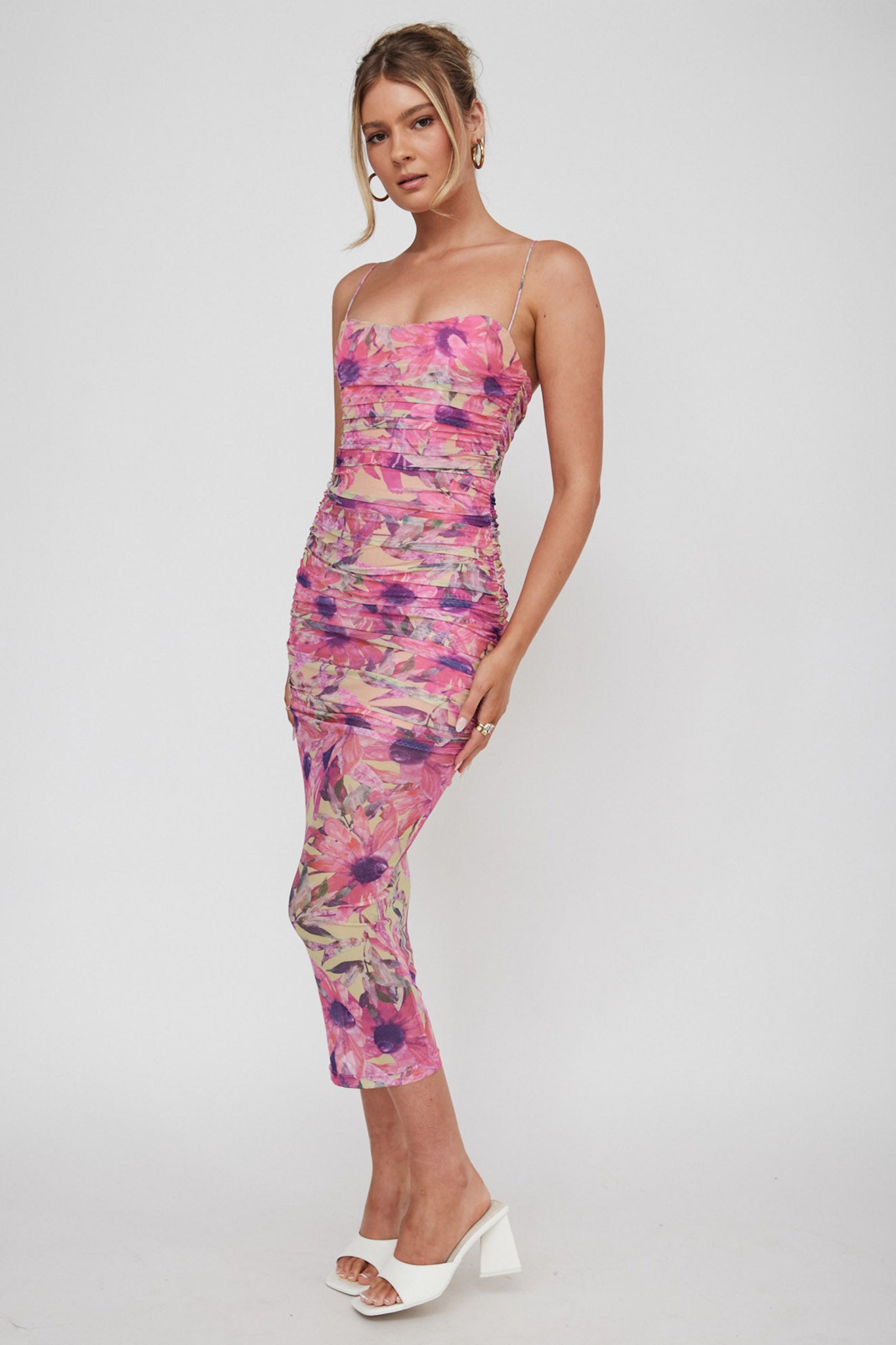 Logan Cami Strap Midi Dress Flower Pink-Maymioy