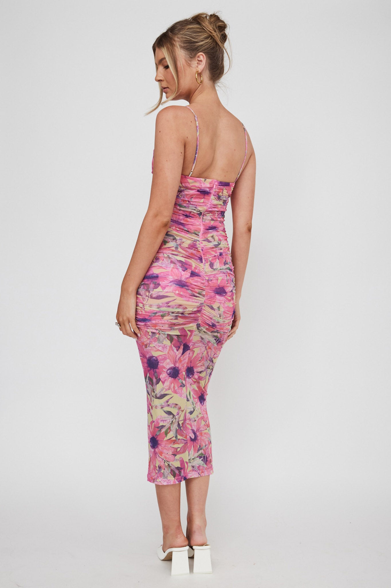 Logan Cami Strap Midi Dress Flower Pink-Maymioy