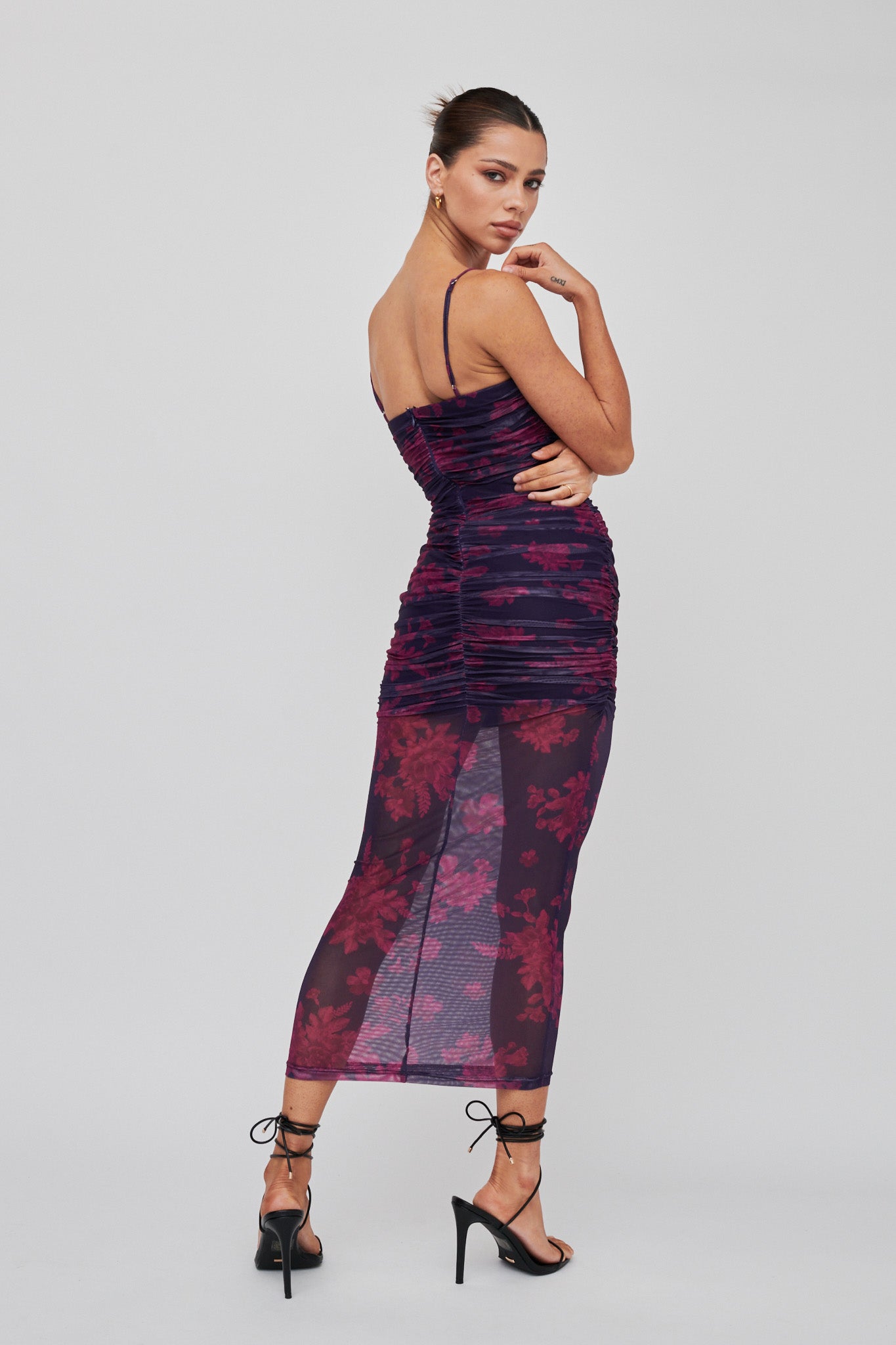 Logan Cami Strap Midi Dress Flower Grape-Maymioy
