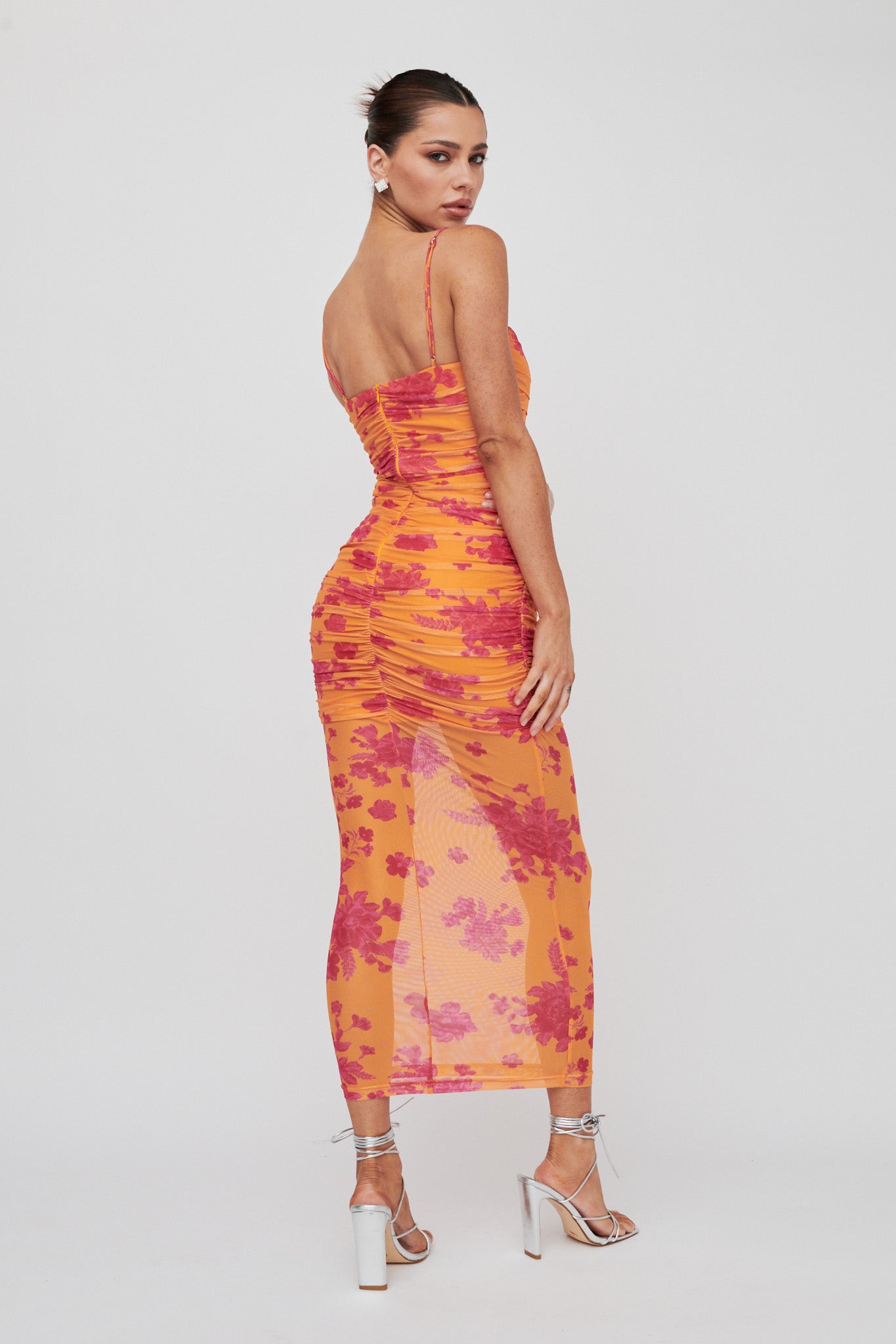Logan Cami Strap Midi Dress Flower Orange-Maymioy