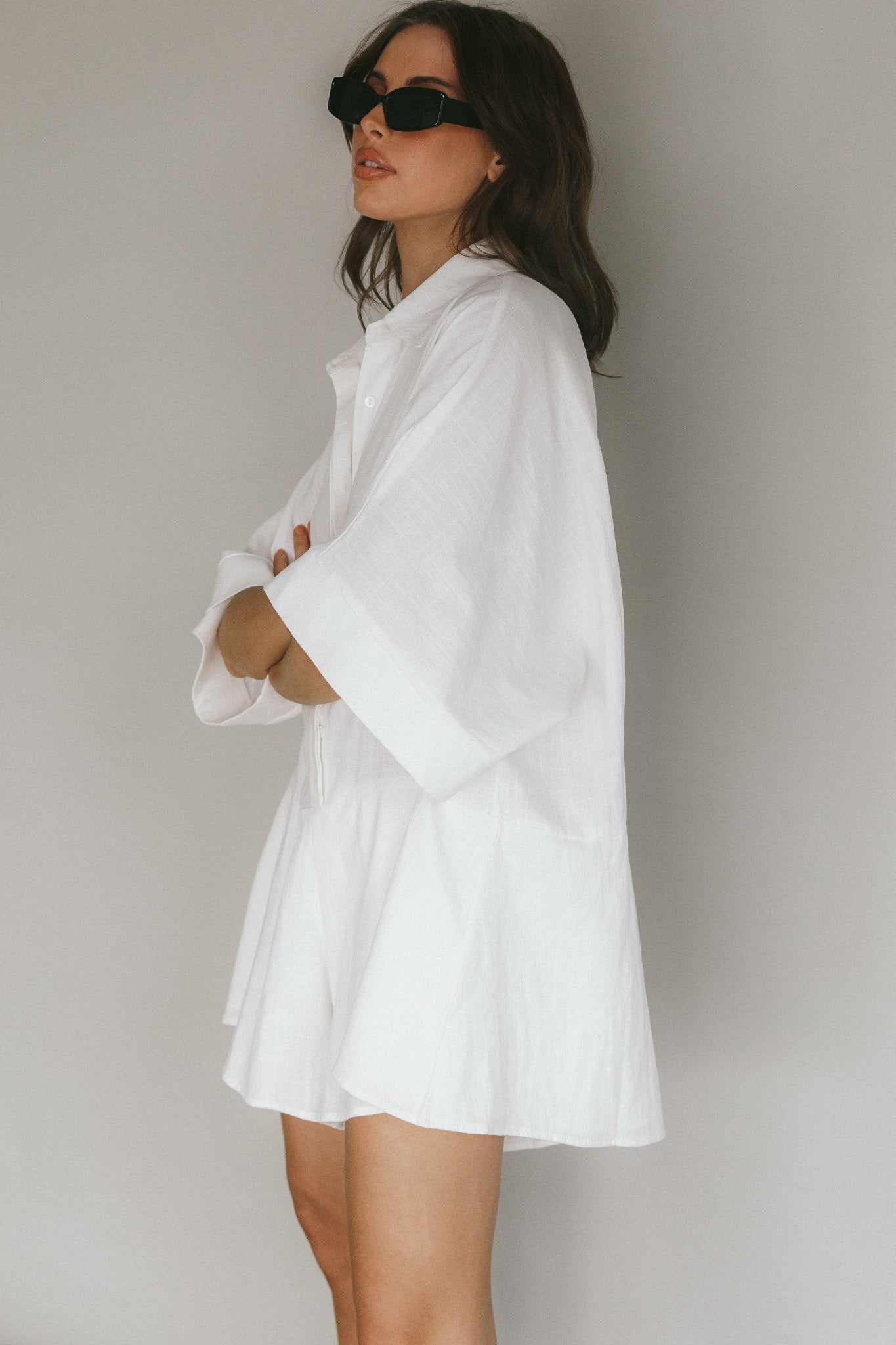 Daytona Beach Button-Up Romper White-Maymioy