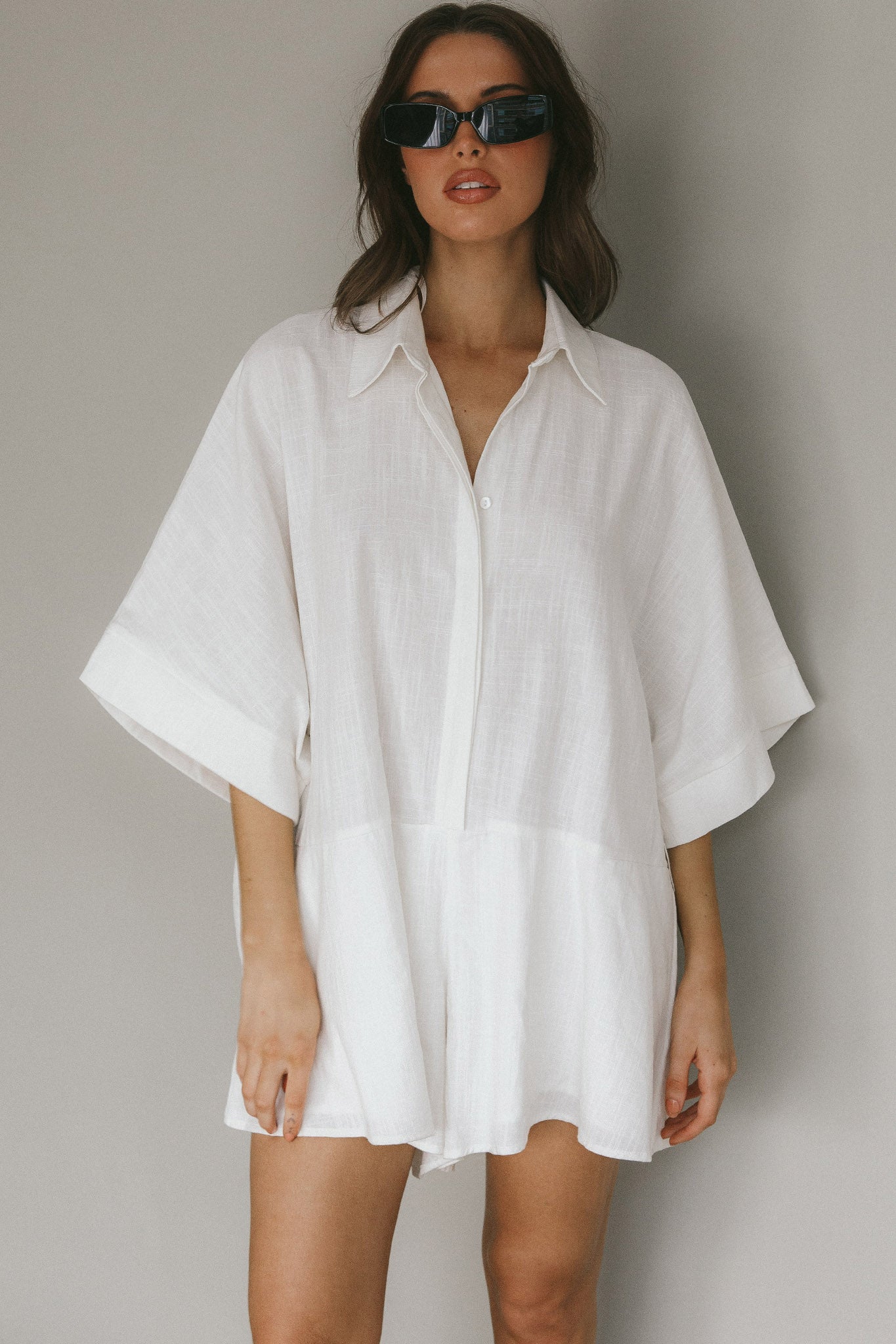 Daytona Beach Button-Up Romper White-Maymioy