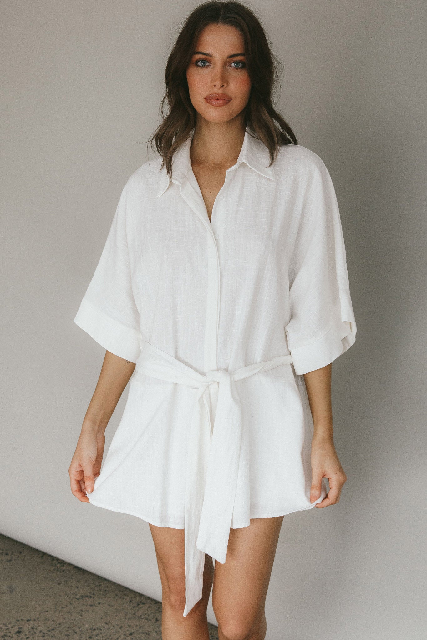 Daytona Beach Button-Up Romper White-Maymioy