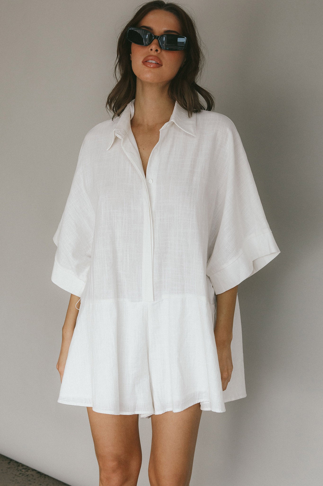Daytona Beach Button-Up Romper White-Maymioy