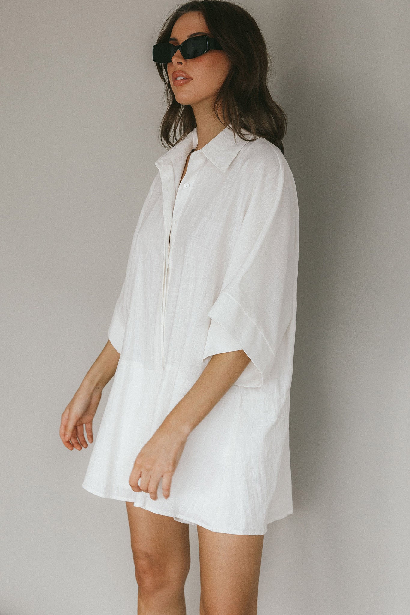 Daytona Beach Button-Up Romper White-Maymioy
