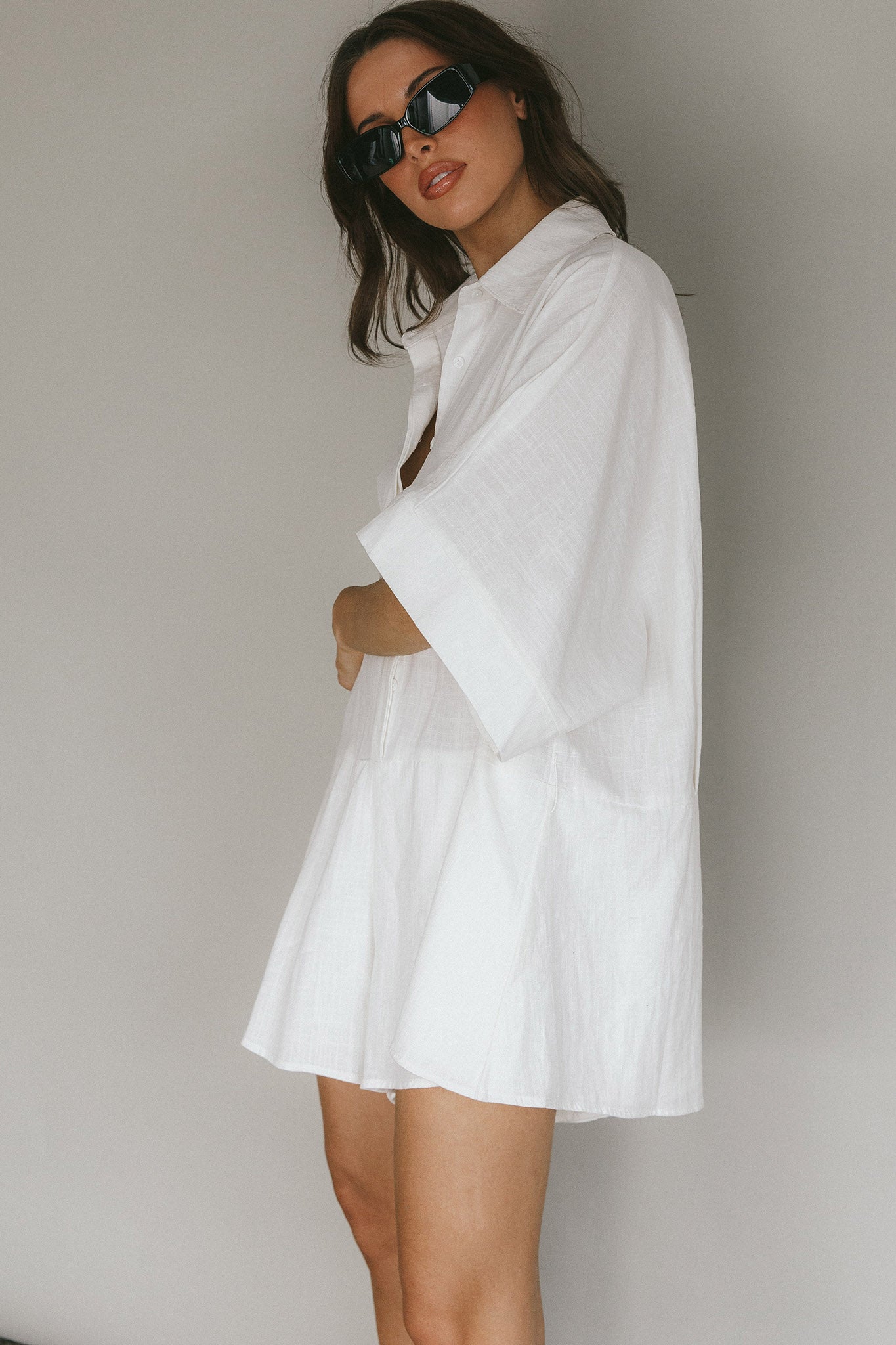 Daytona Beach Button-Up Romper White-Maymioy