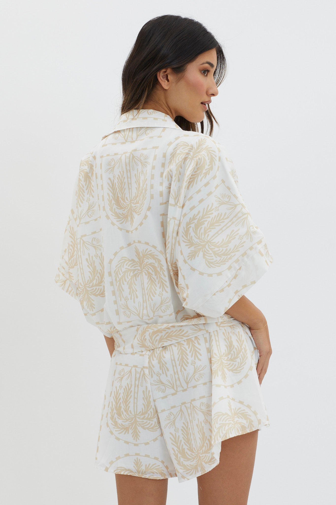 Daytona Beach Button-Up Romper Print Beige-Maymioy
