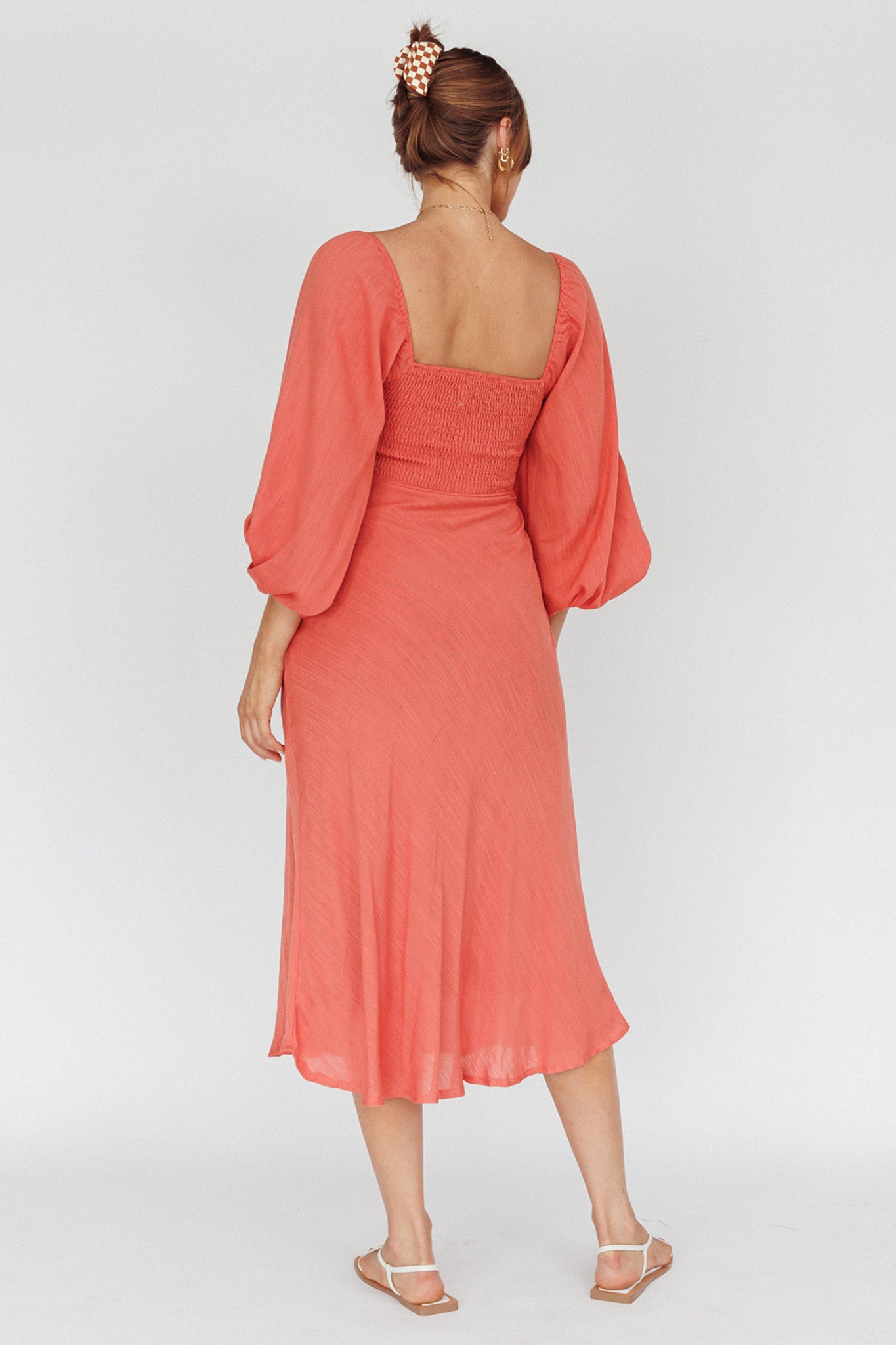 Betina Twist Bust Long Sleeve Midi Dress Lipstick-Maymioy