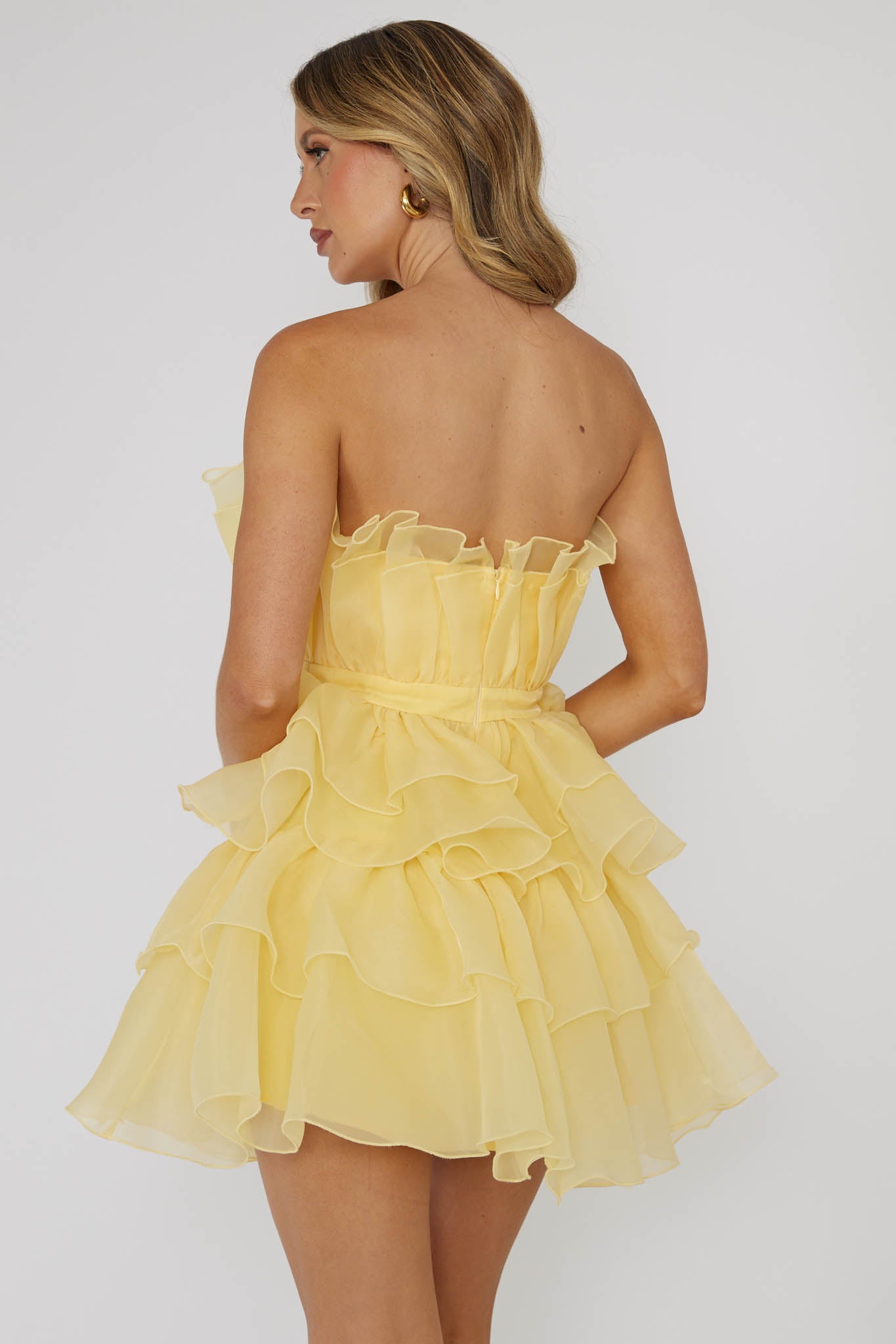 Bon Bon Tiered Chiffon Mini Dress Yellow-Maymioy